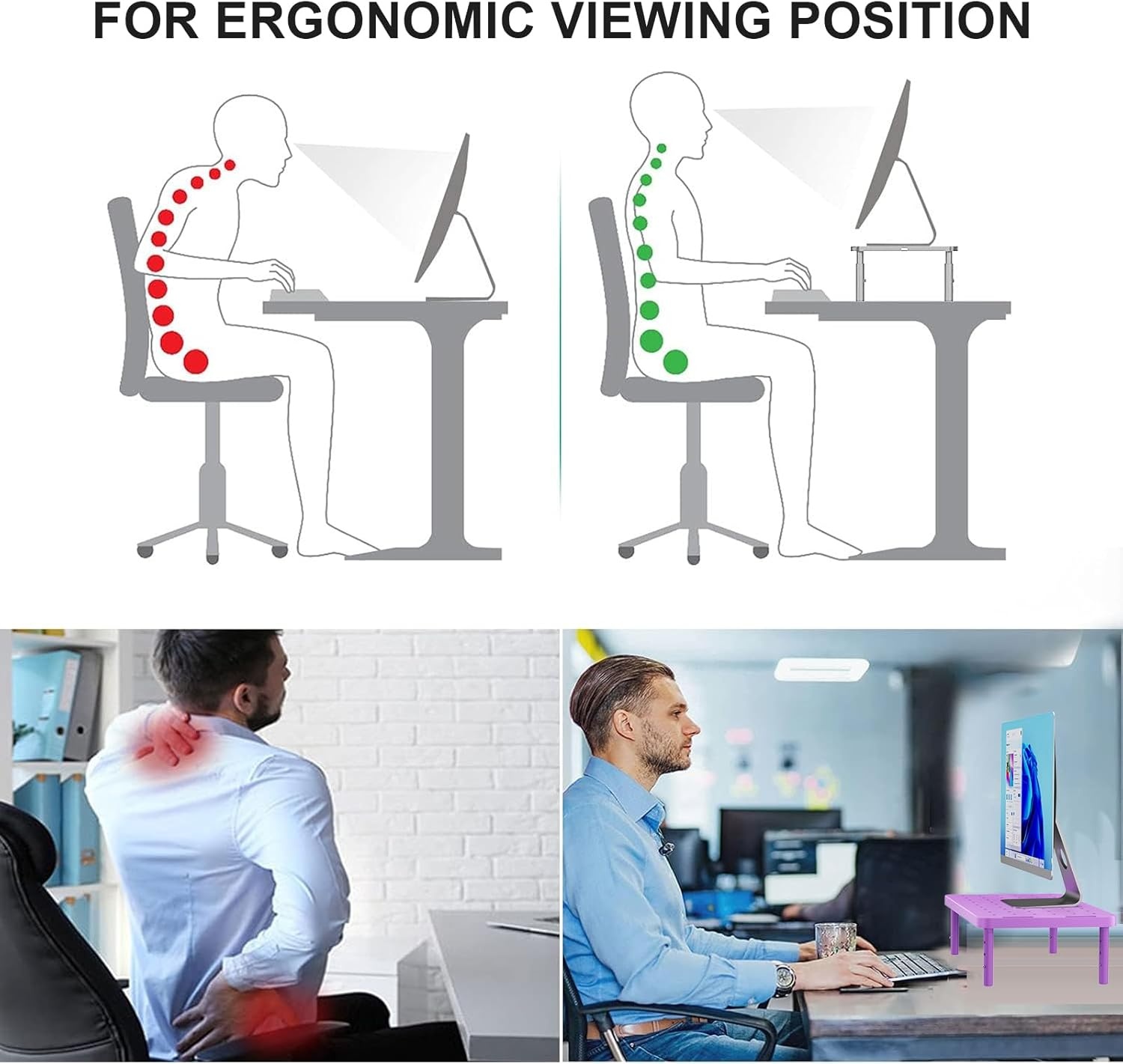 image:imageWALI Dual Monitor Stand for Desk Desk Monitor Riser 3 Height Adjustable Laptop Riser with Airflow Vents Desk Organizer for Computer Laptop Printer Notebook STT0032 2 Pack BlackViolet