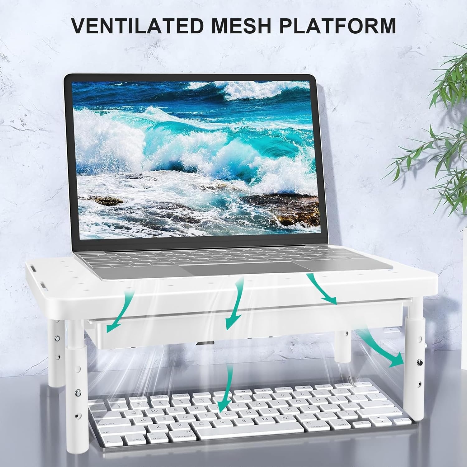 image:imageWALI Dual Monitor Stand for Desk Desk Monitor Riser 3 Height Adjustable Laptop Riser with Airflow Vents Desk Organizer for Computer Laptop Printer Notebook STT0032 2 Pack BlackWhite