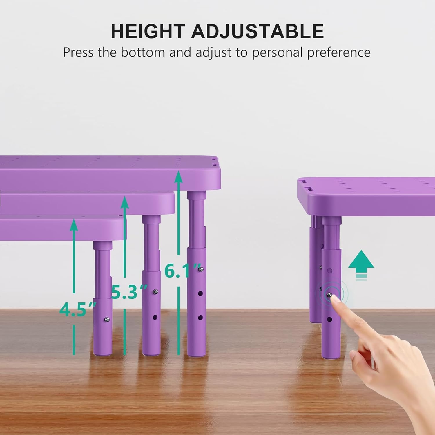 image:imageWALI Dual Monitor Stand for Desk Desk Monitor Riser 3 Height Adjustable Laptop Riser with Airflow Vents Desk Organizer for Computer Laptop Printer Notebook STT0032 2 Pack BlackViolet