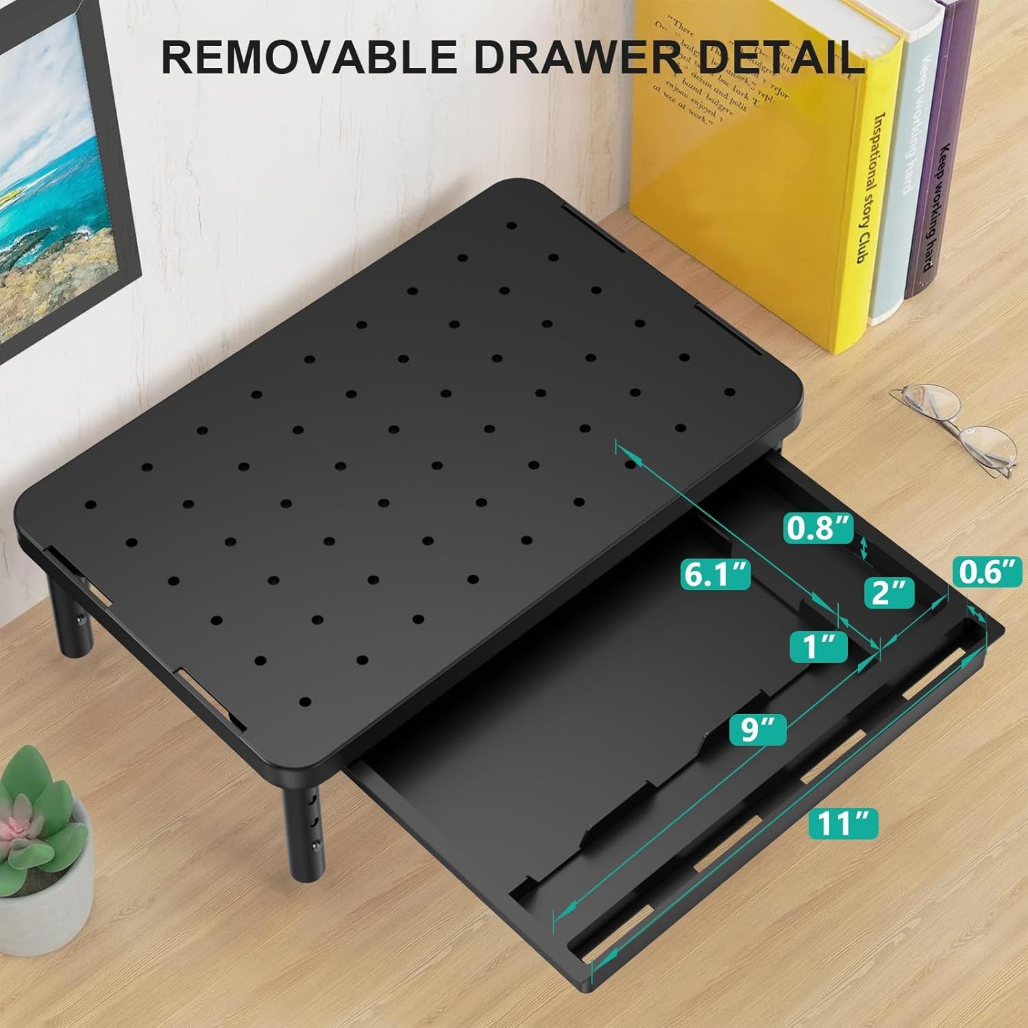 image:imageWALI Dual Monitor Stand for Desk Desk Monitor Riser 3 Height Adjustable Laptop Riser with Airflow Vents Desk Organizer for Computer Laptop Printer Notebook STT0032 2 Pack BlackBlack
