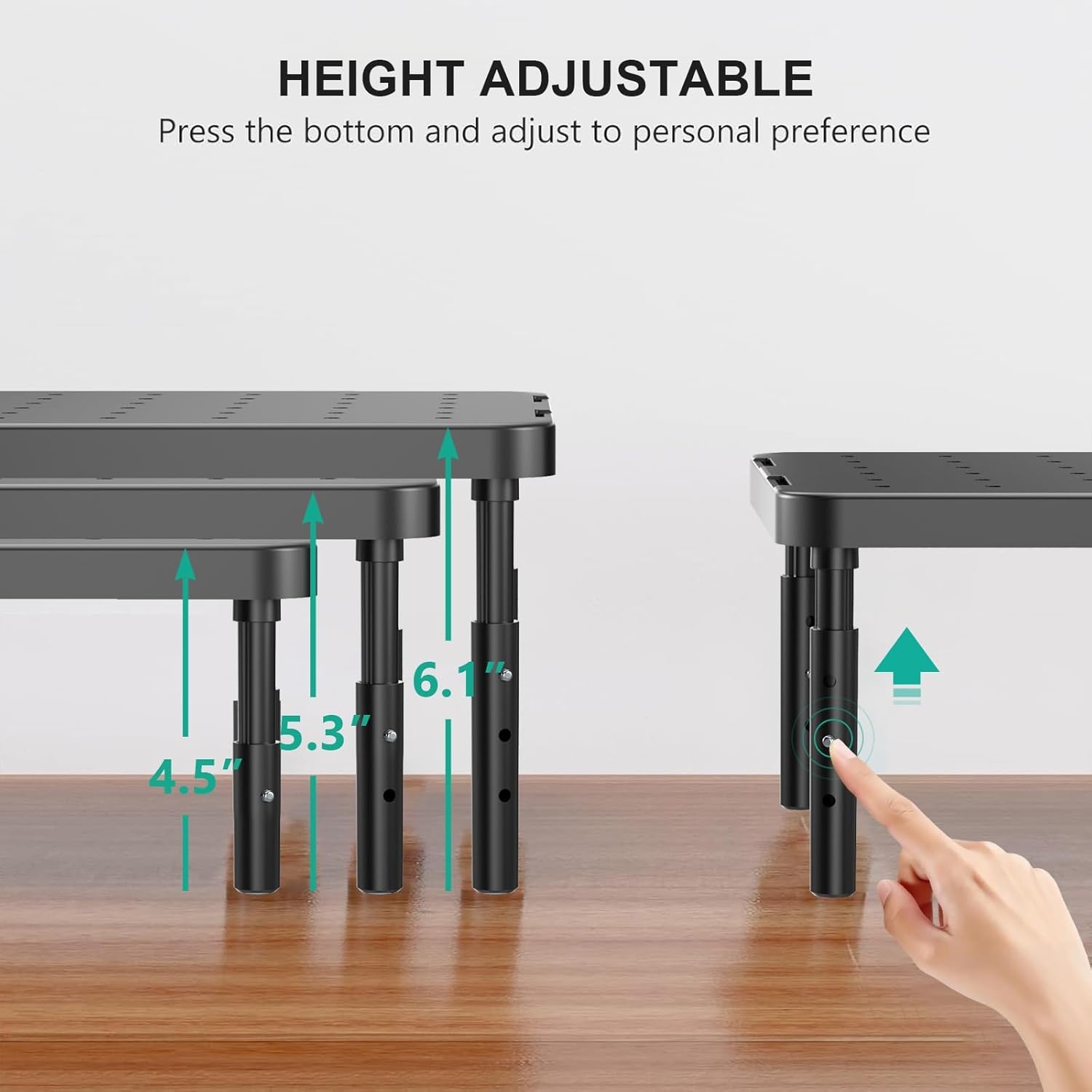 image:imageWALI Dual Monitor Stand for Desk Desk Monitor Riser 3 Height Adjustable Laptop Riser with Airflow Vents Desk Organizer for Computer Laptop Printer Notebook STT0032 2 Pack BlackBlack