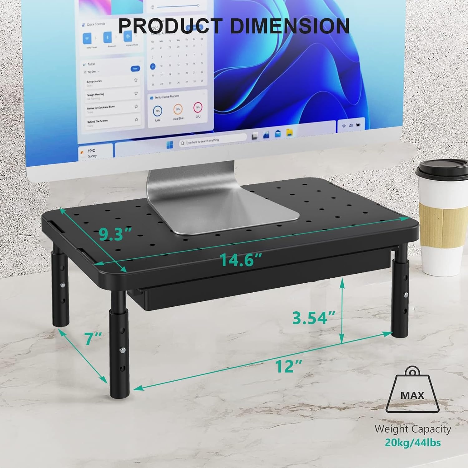 image:imageWALI Dual Monitor Stand for Desk Desk Monitor Riser 3 Height Adjustable Laptop Riser with Airflow Vents Desk Organizer for Computer Laptop Printer Notebook STT0032 2 Pack BlackBlack