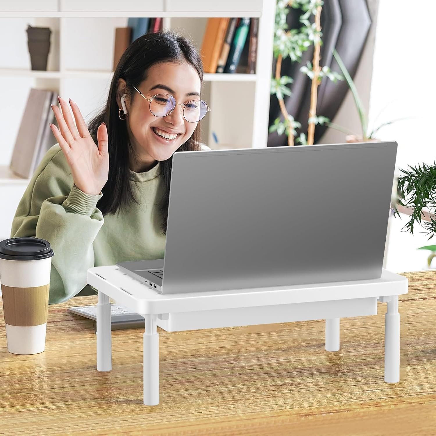 image:imageWALI Dual Monitor Stand for Desk Desk Monitor Riser 3 Height Adjustable Laptop Riser with Airflow Vents Desk Organizer for Computer Laptop Printer Notebook STT0032 2 Pack BlackWhite