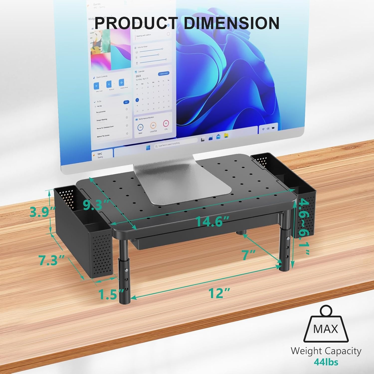 image:imageWALI Dual Monitor Stand for Desk Desk Monitor Riser 3 Height Adjustable Laptop Riser with Airflow Vents Desk Organizer for Computer Laptop Printer Notebook STT0032 2 Pack BlackBlack