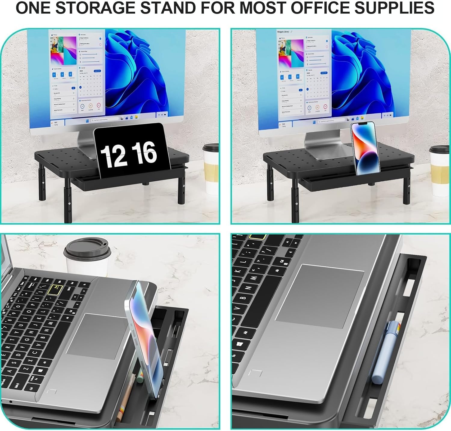 image:imageWALI Dual Monitor Stand for Desk Desk Monitor Riser 3 Height Adjustable Laptop Riser with Airflow Vents Desk Organizer for Computer Laptop Printer Notebook STT0032 2 Pack BlackBlack