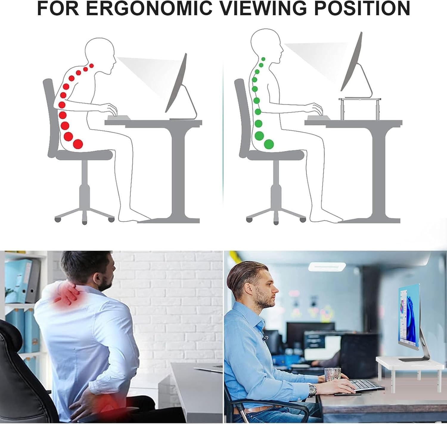 image:imageWALI Dual Monitor Stand for Desk Desk Monitor Riser 3 Height Adjustable Laptop Riser with Airflow Vents Desk Organizer for Computer Laptop Printer Notebook STT0032 2 Pack BlackWhite