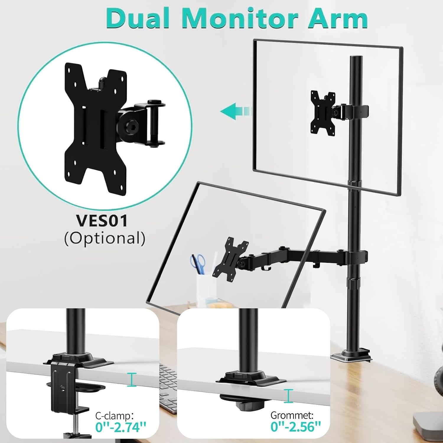 image:imageWALI Extra Tall Dual LCD Monitor Fully Adjustable Desk Mount Fits 2 Screens up to 27 inch 22 lbs Weight Capacity per Arm M002XL Black1332