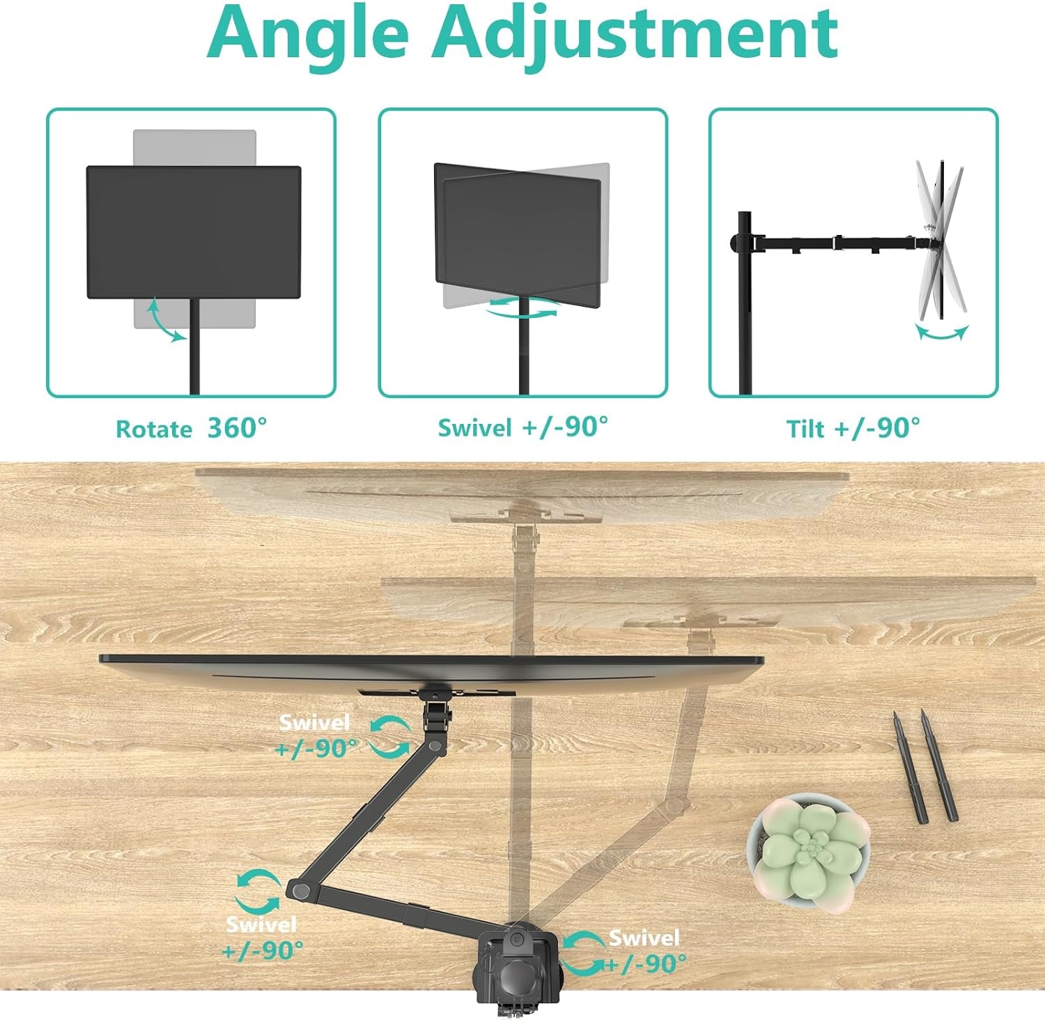 image:imageWALI Extra Tall Dual LCD Monitor Fully Adjustable Desk Mount Fits 2 Screens up to 27 inch 22 lbs Weight Capacity per Arm M002XL Black1332