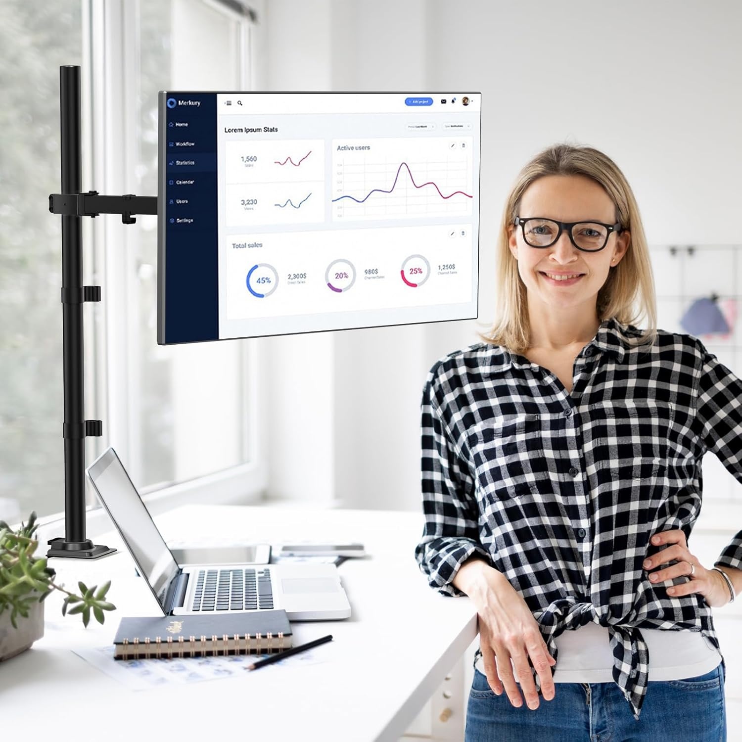 image:imageWALI Extra Tall Dual LCD Monitor Fully Adjustable Desk Mount Fits 2 Screens up to 27 inch 22 lbs Weight Capacity per Arm M002XL Black1332