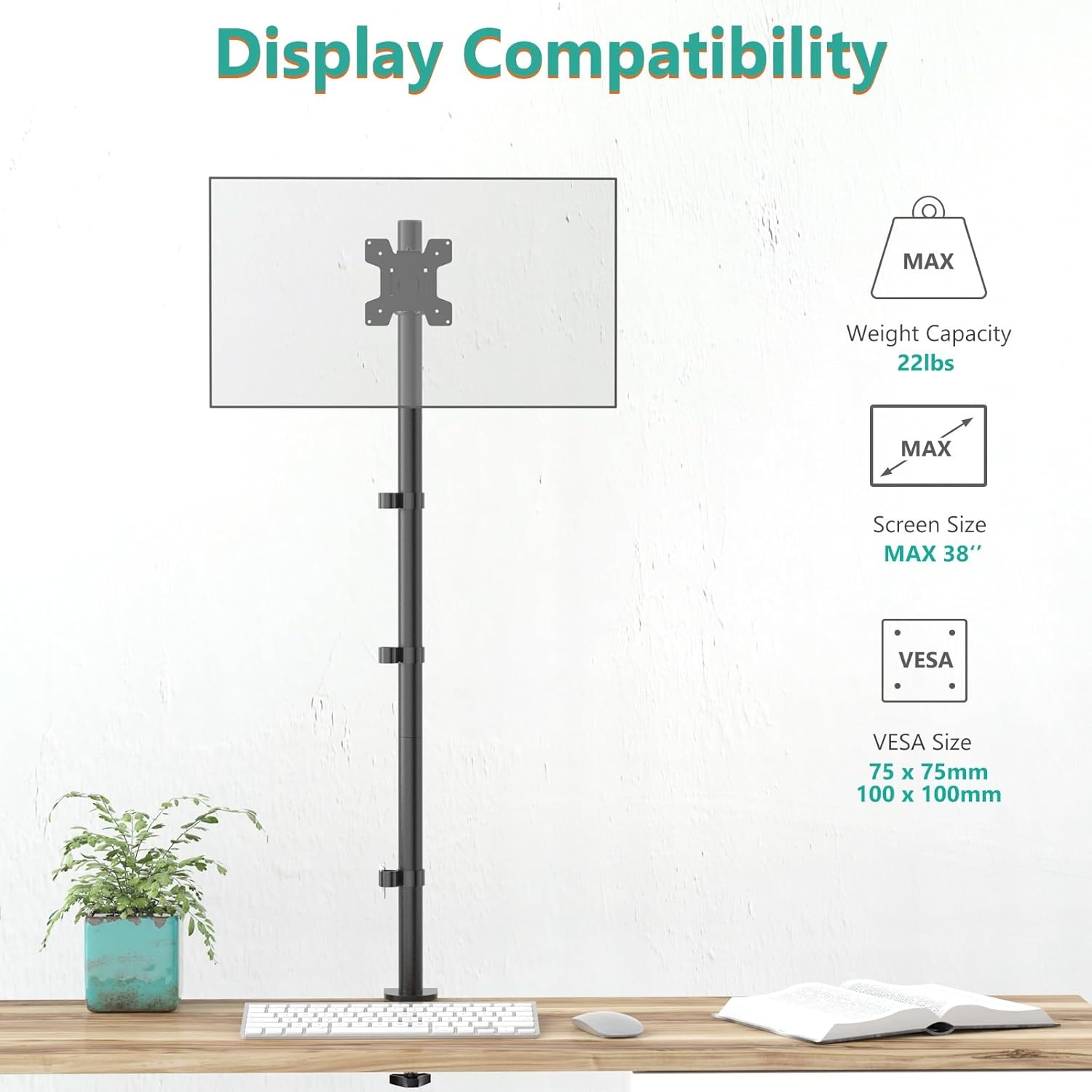 image:imageWALI Extra Tall Dual LCD Monitor Fully Adjustable Desk Mount Fits 2 Screens up to 27 inch 22 lbs Weight Capacity per Arm M002XL Black1338