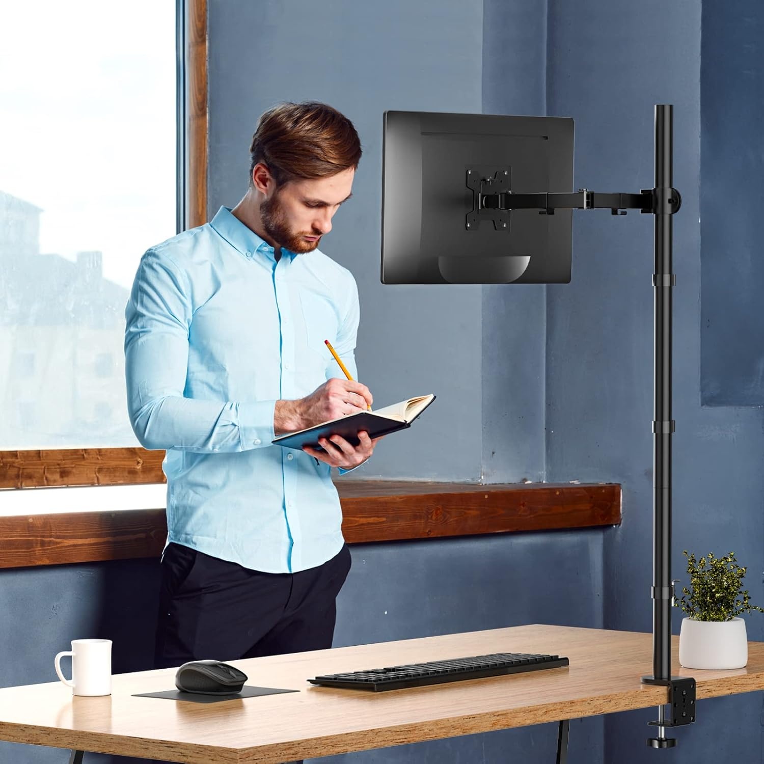 image:imageWALI Extra Tall Dual LCD Monitor Fully Adjustable Desk Mount Fits 2 Screens up to 27 inch 22 lbs Weight Capacity per Arm M002XL Black1338