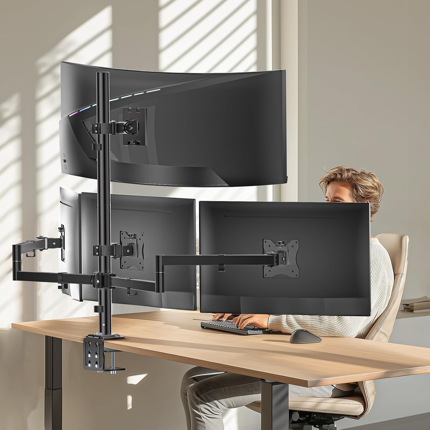 image:imageWALI Extra Tall Dual LCD Monitor Fully Adjustable Desk Mount Fits 2 Screens up to 27 inch 22 lbs Weight Capacity per Arm M002XL Black1349