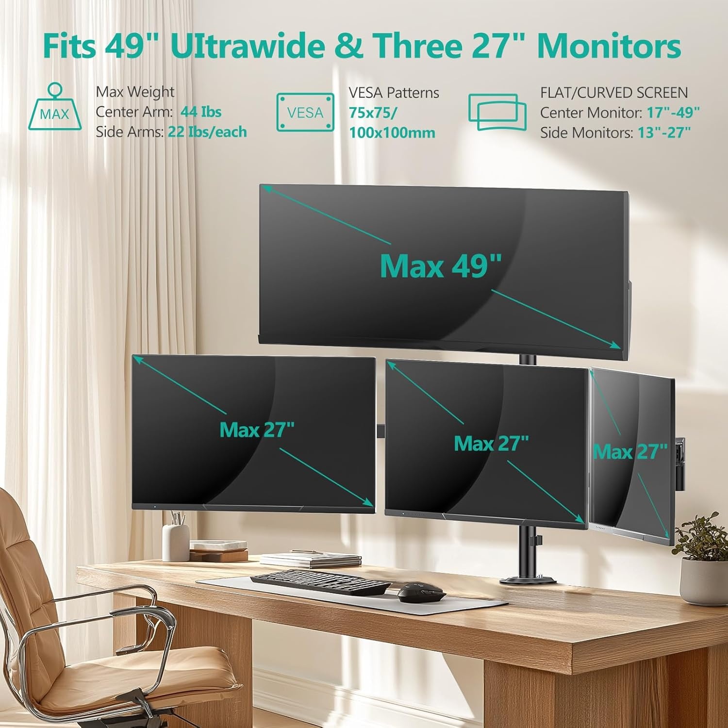 image:imageWALI Extra Tall Dual LCD Monitor Fully Adjustable Desk Mount Fits 2 Screens up to 27 inch 22 lbs Weight Capacity per Arm M002XL Black1349