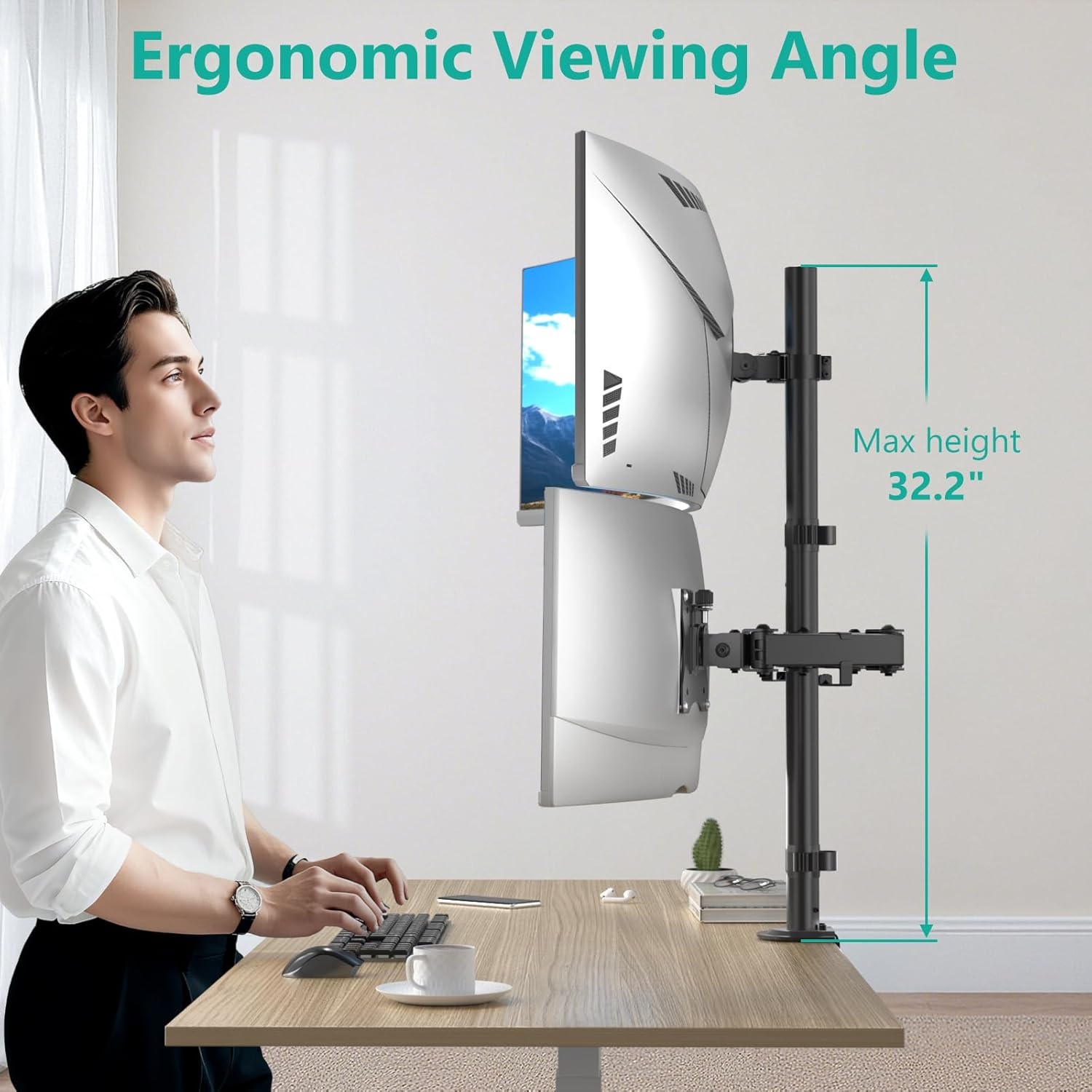 image:imageWALI Extra Tall Dual LCD Monitor Fully Adjustable Desk Mount Fits 2 Screens up to 27 inch 22 lbs Weight Capacity per Arm M002XL Black1349