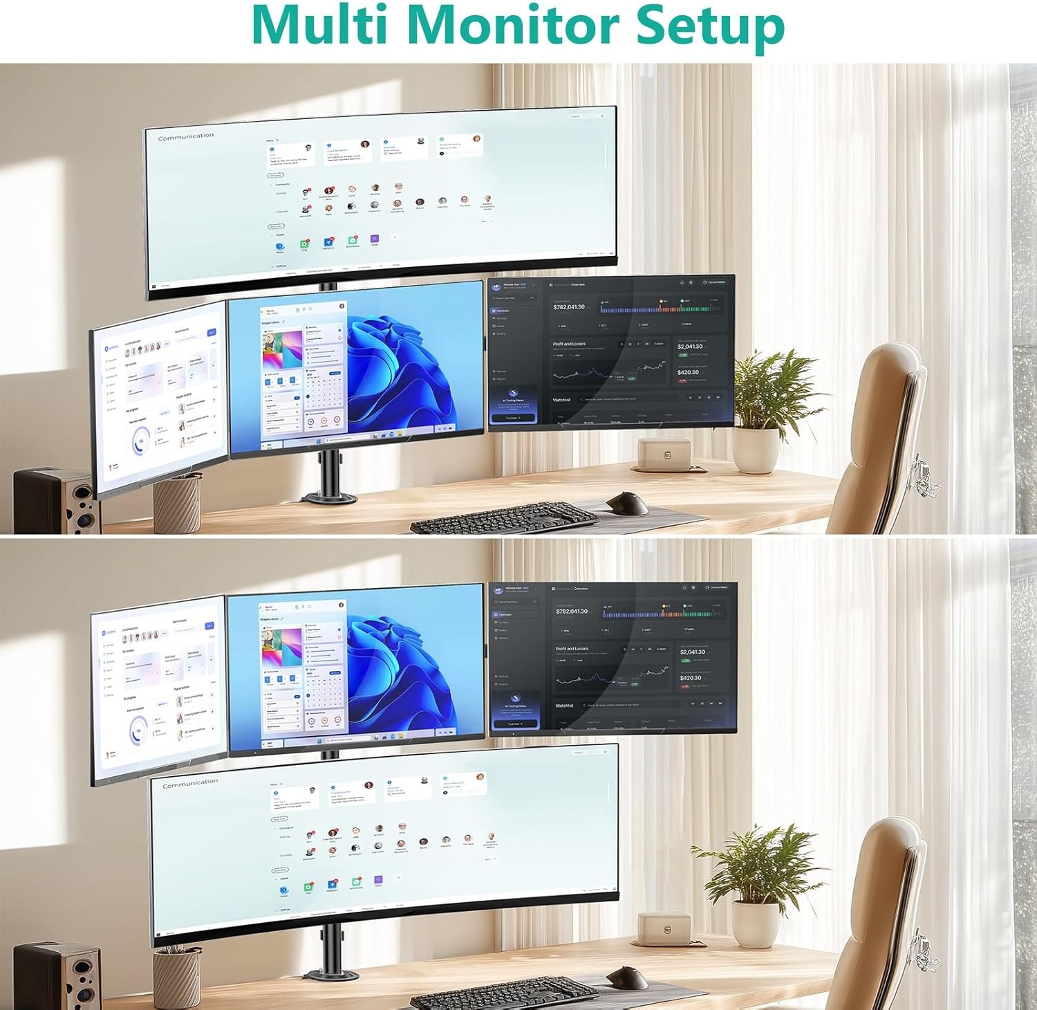 image:imageWALI Extra Tall Dual LCD Monitor Fully Adjustable Desk Mount Fits 2 Screens up to 27 inch 22 lbs Weight Capacity per Arm M002XL Black1349