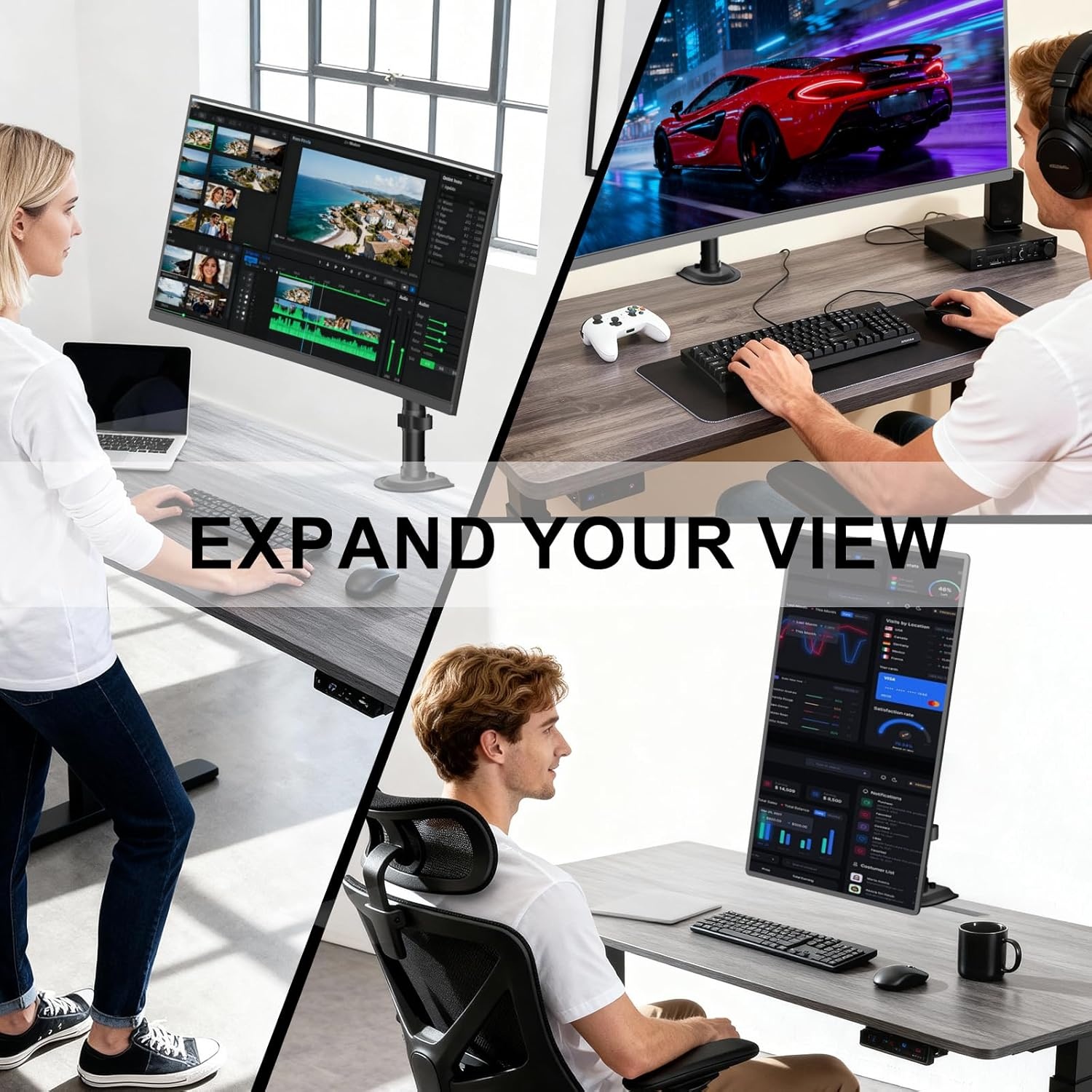 image:imageWALI Extra Tall Dual LCD Monitor Fully Adjustable Desk Mount Fits 2 Screens up to 27 inch 22 lbs Weight Capacity per Arm M002XL Black1349