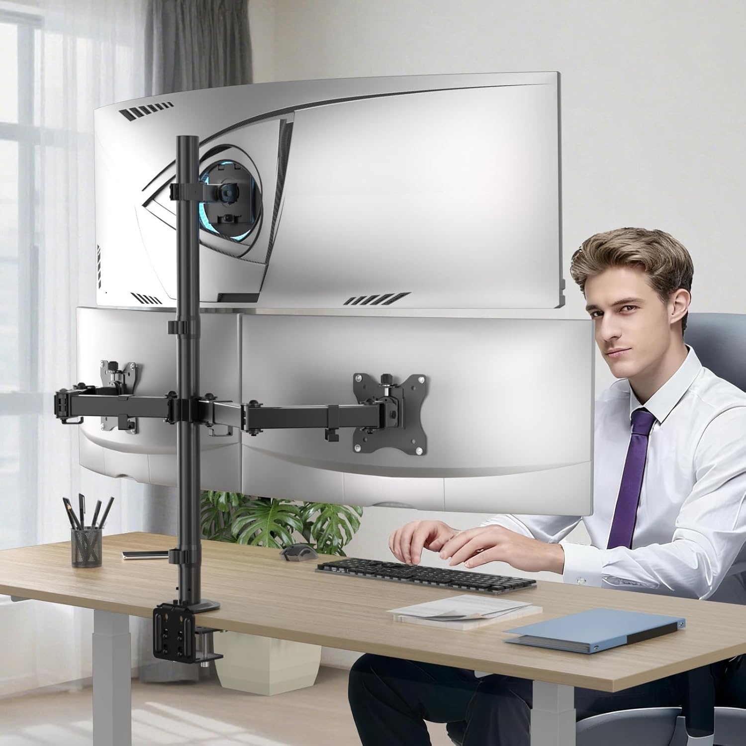 image:imageWALI Extra Tall Dual LCD Monitor Fully Adjustable Desk Mount Fits 2 Screens up to 27 inch 22 lbs Weight Capacity per Arm M002XL Black1349