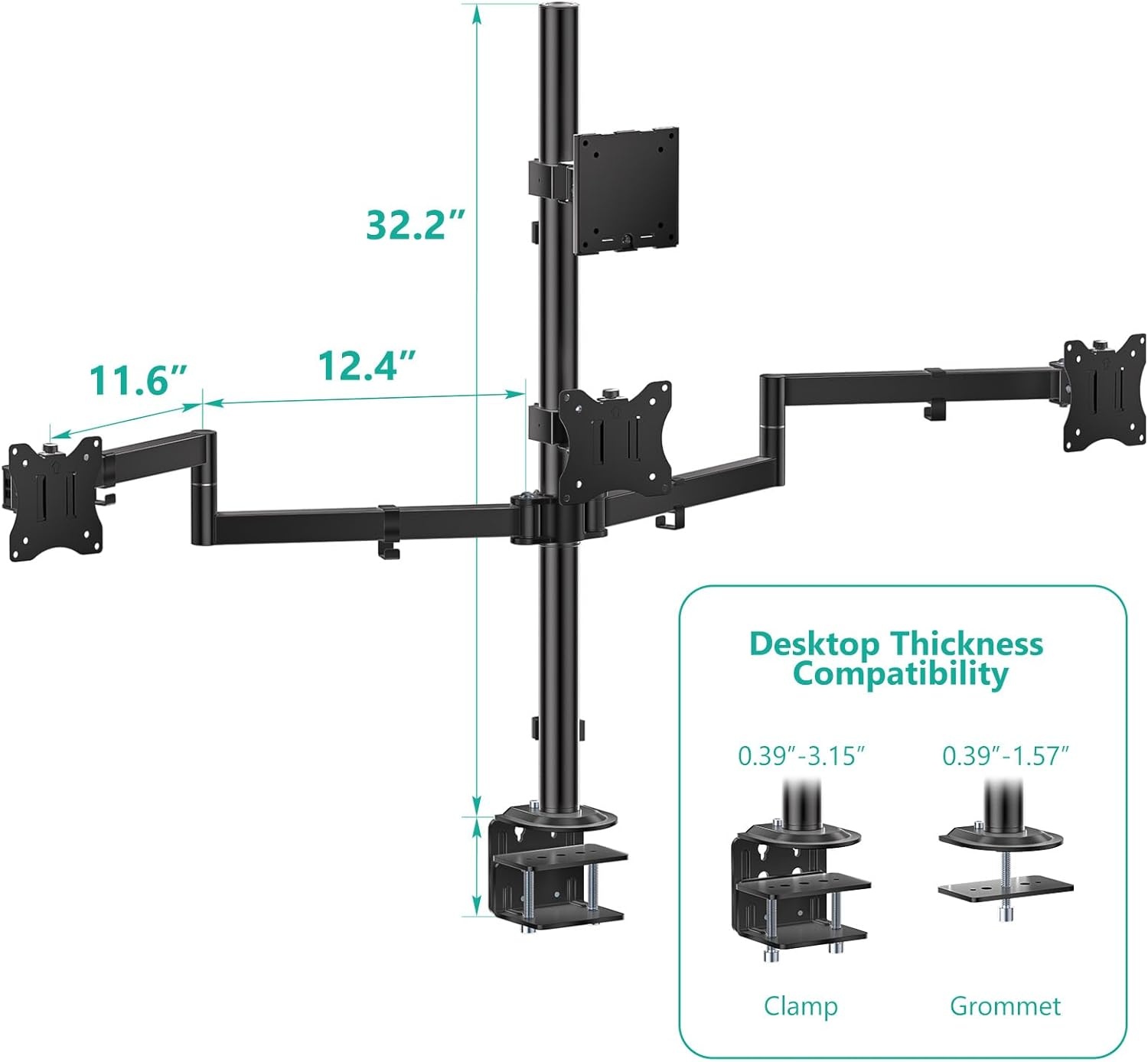 image:imageWALI Extra Tall Dual LCD Monitor Fully Adjustable Desk Mount Fits 2 Screens up to 27 inch 22 lbs Weight Capacity per Arm M002XL Black1349