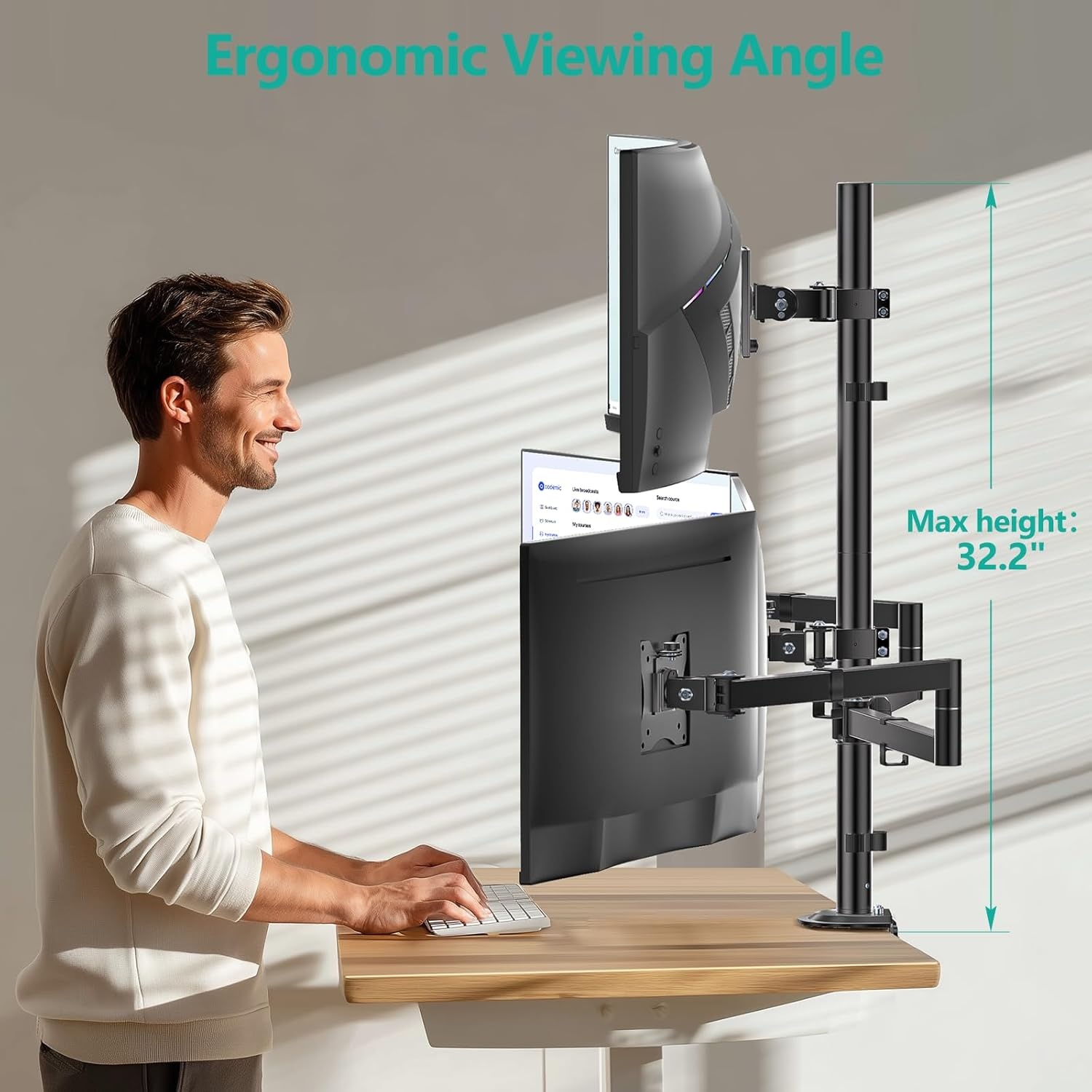 image:imageWALI Extra Tall Dual LCD Monitor Fully Adjustable Desk Mount Fits 2 Screens up to 27 inch 22 lbs Weight Capacity per Arm M002XL Black1349