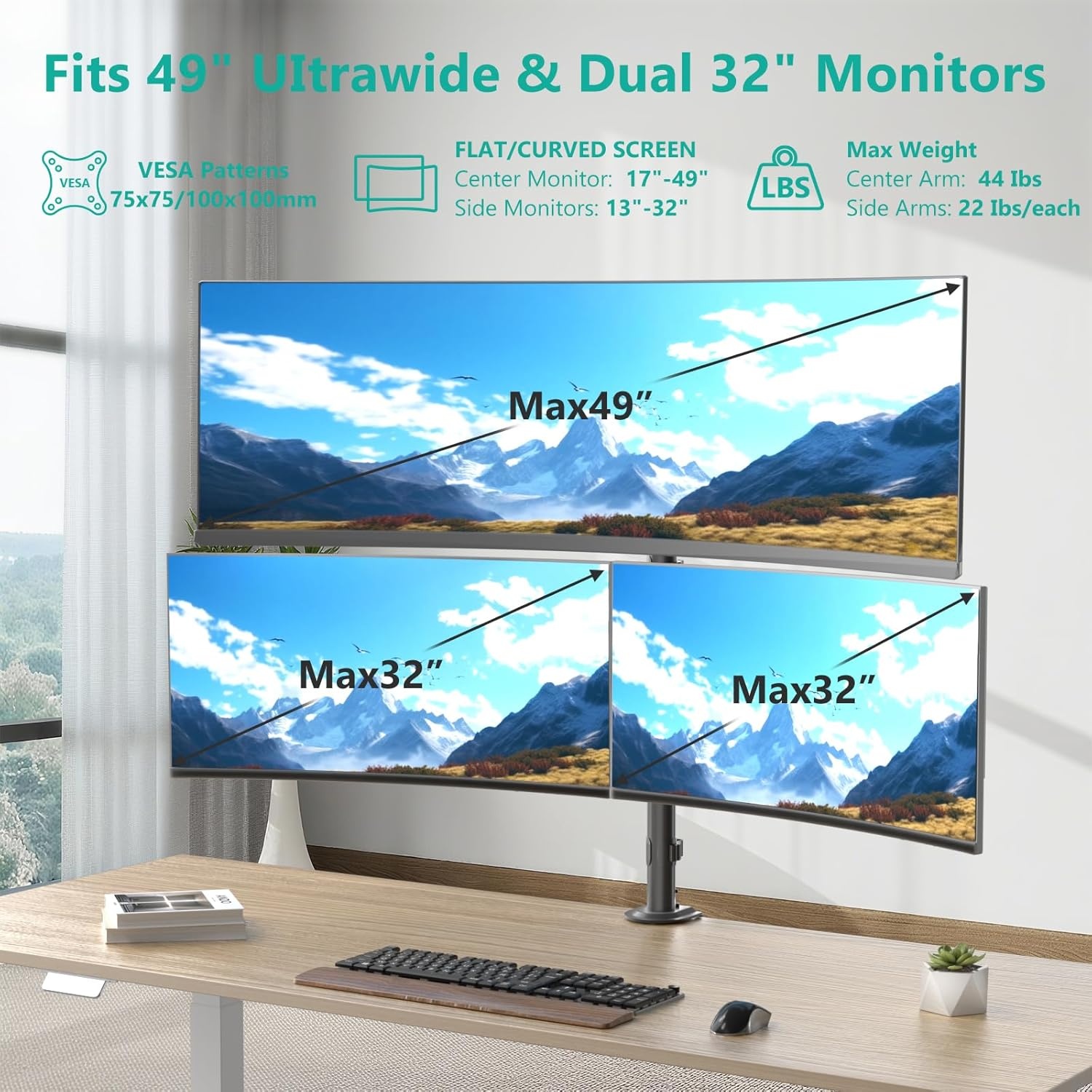 image:imageWALI Extra Tall Dual LCD Monitor Fully Adjustable Desk Mount Fits 2 Screens up to 27 inch 22 lbs Weight Capacity per Arm M002XL Black1349