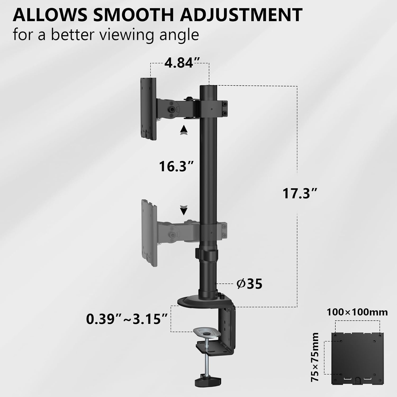 image:imageWALI Extra Tall Dual LCD Monitor Fully Adjustable Desk Mount Fits 2 Screens up to 27 inch 22 lbs Weight Capacity per Arm M002XL Black1349
