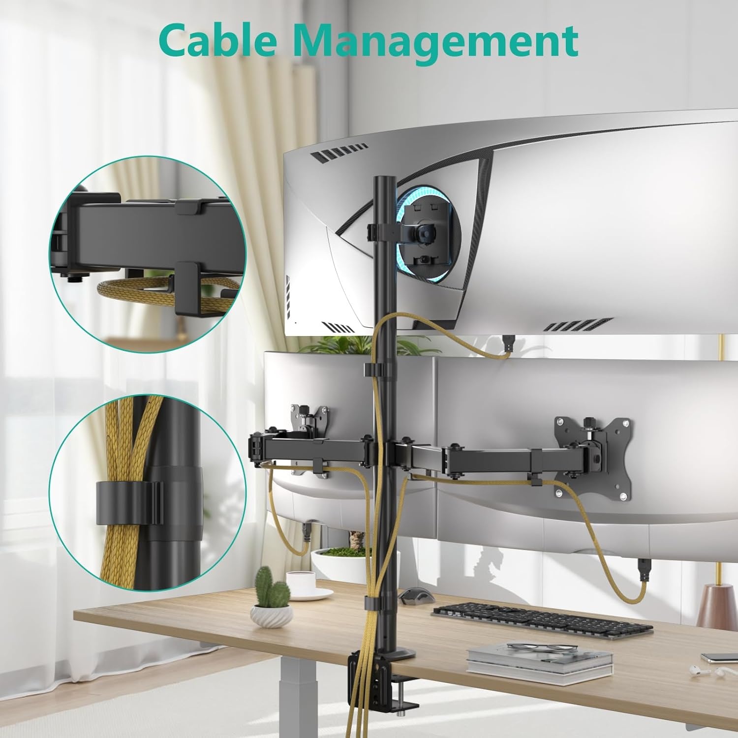 image:imageWALI Extra Tall Dual LCD Monitor Fully Adjustable Desk Mount Fits 2 Screens up to 27 inch 22 lbs Weight Capacity per Arm M002XL Black1349