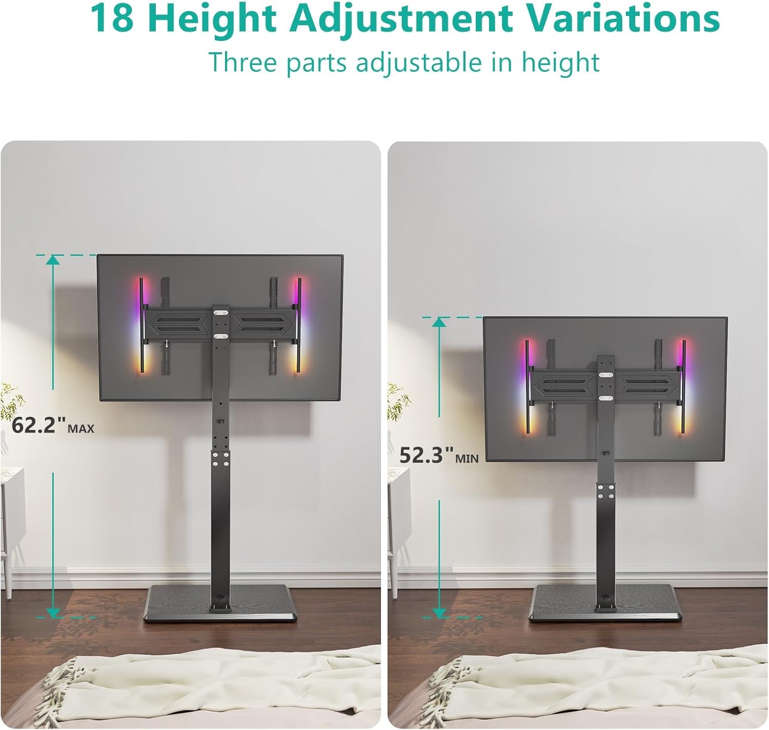 image:imageWALI Floor TV Stand with LED Lights Tall TV Stand Mount for 3275 inch TV up to 110 lbs Swivel and Height Adjustable TV Stands with Wood Base for Bedroom OfficeTVDVD7L Black