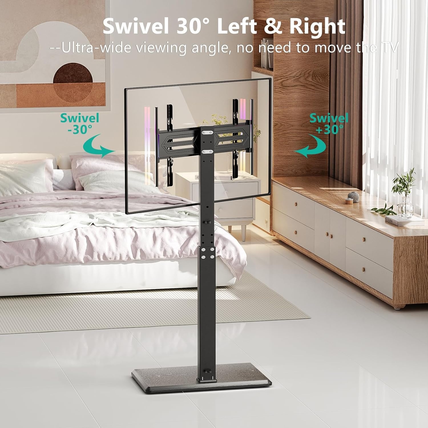 image:imageWALI Floor TV Stand with LED Lights Tall TV Stand Mount for 3275 inch TV up to 110 lbs Swivel and Height Adjustable TV Stands with Wood Base for Bedroom OfficeTVDVD7L Black