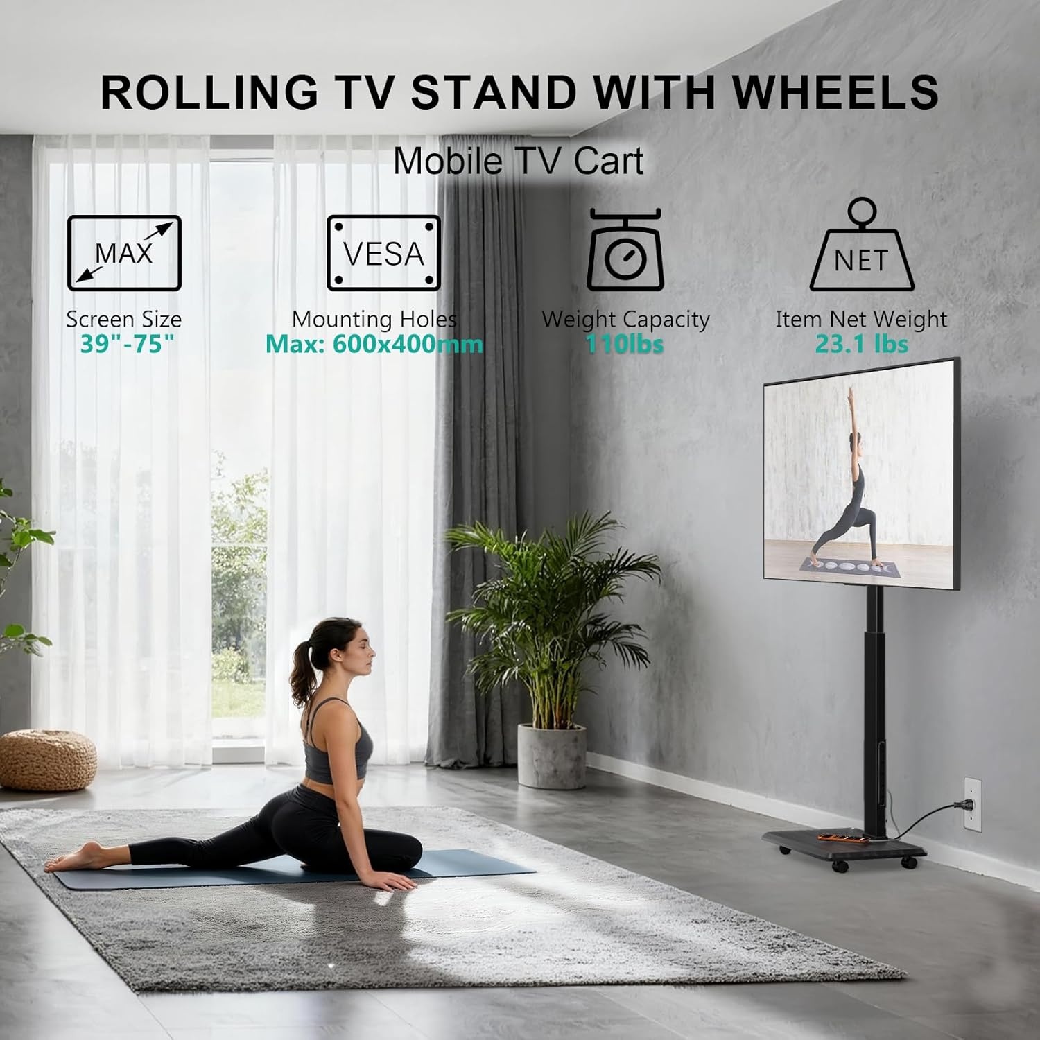image:imageWALI Floor TV Stand with Power Outlet Tall TV Stand Mount for 3275 inch TV up to 110 lbs Swivel and Height Adjustable TV Stands with Wood Base for Bedroom Living RoomTVDVD7P BlackBlack