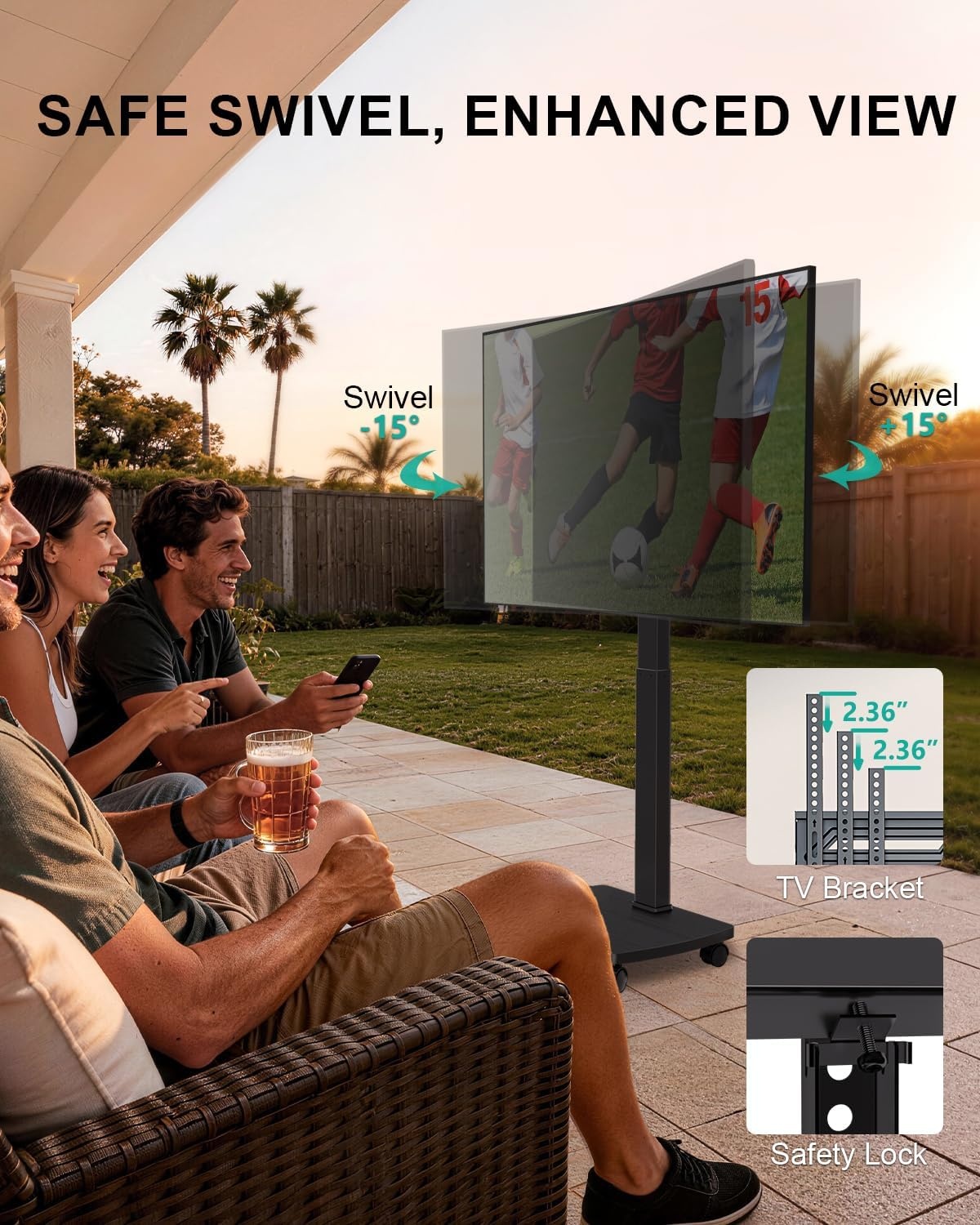 image:imageWALI Floor TV Stand with Power Outlet Tall TV Stand Mount for 3275 inch TV up to 110 lbs Swivel and Height Adjustable TV Stands with Wood Base for Bedroom Living RoomTVDVD7P BlackBlack