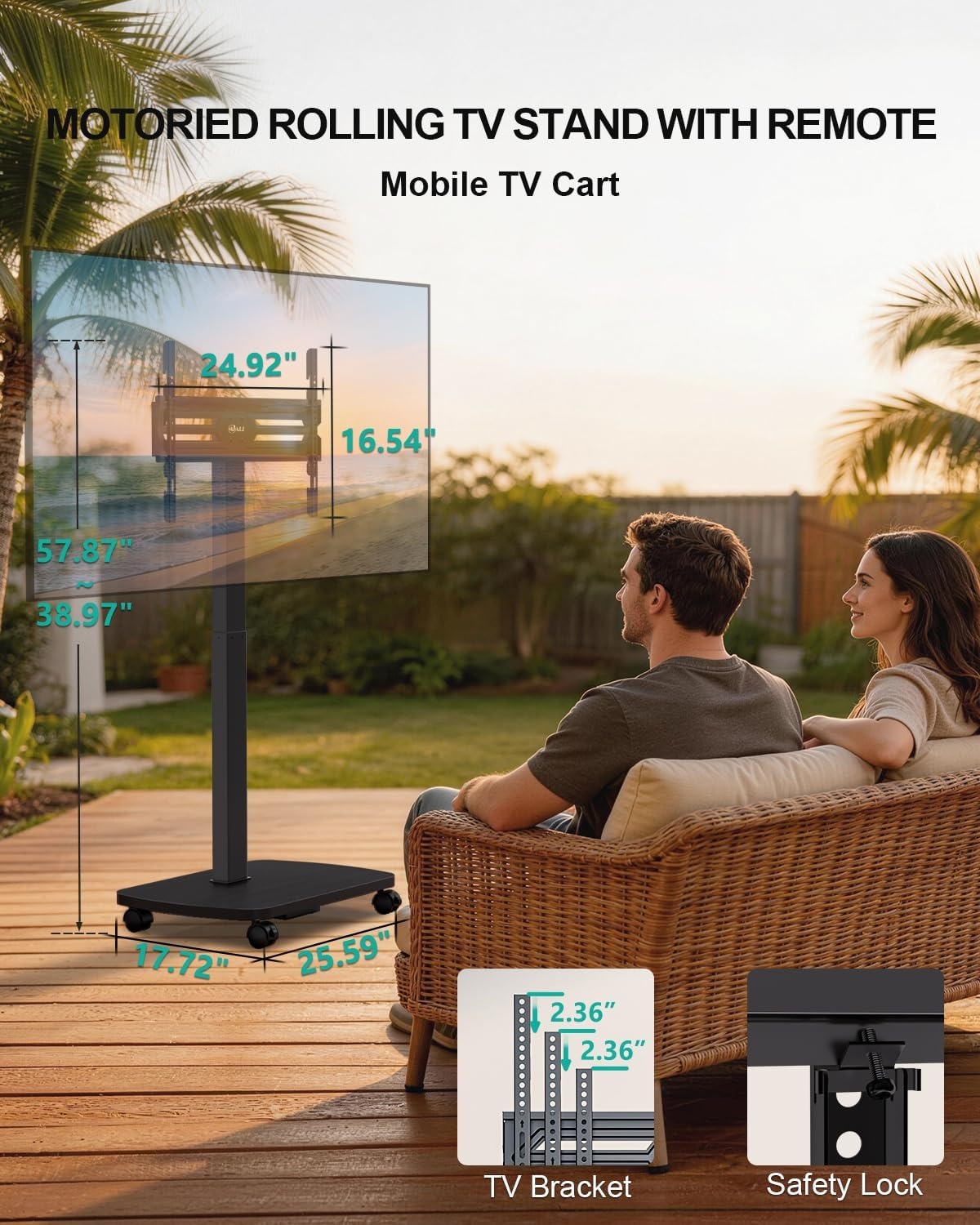 image:imageWALI Floor TV Stand with Power Outlet Tall TV Stand Mount for 3275 inch TV up to 110 lbs Swivel and Height Adjustable TV Stands with Wood Base for Bedroom Living RoomTVDVD7P BlackBlack