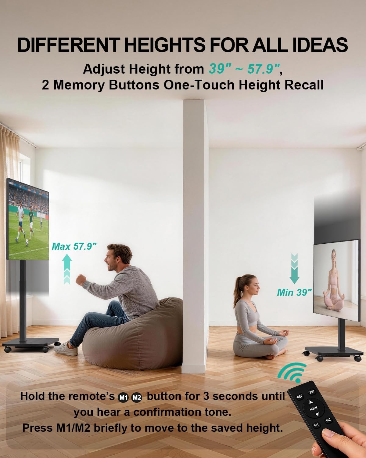 image:imageWALI Floor TV Stand with Power Outlet Tall TV Stand Mount for 3275 inch TV up to 110 lbs Swivel and Height Adjustable TV Stands with Wood Base for Bedroom Living RoomTVDVD7P BlackBlack