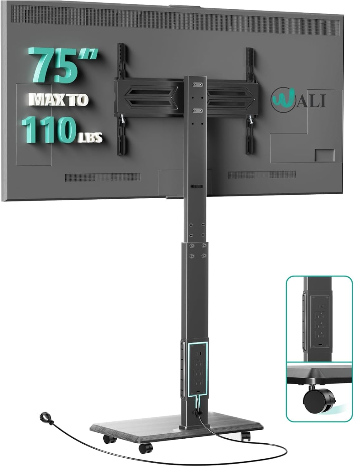 image:imageWALI Floor TV Stand with Power Outlet Tall TV Stand Mount for 3275 inch TV up to 110 lbs Swivel and Height Adjustable TV Stands with Wood Base for Bedroom Living RoomTVDVD7P BlackBlack