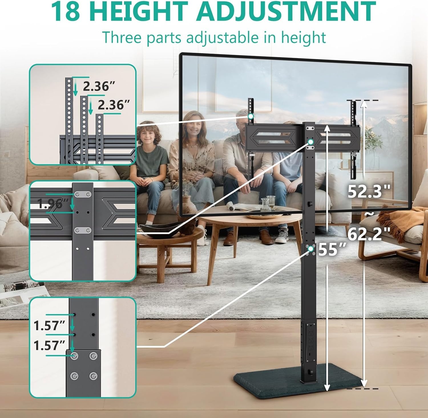 image:imageWALI Floor TV Stand with Power Outlet Tall TV Stand Mount for 3275 inch TV up to 110 lbs Swivel and Height Adjustable TV Stands with Wood Base for Bedroom Living RoomTVDVD7P BlackBlack