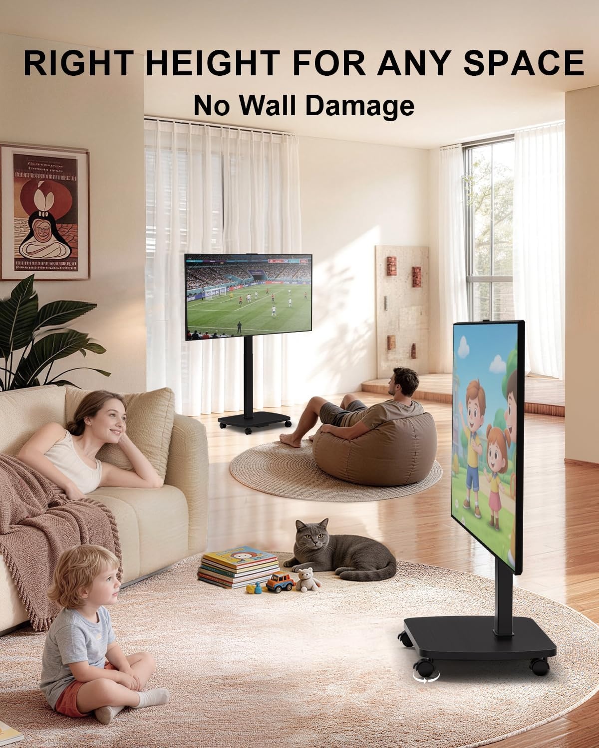 image:imageWALI Floor TV Stand with Power Outlet Tall TV Stand Mount for 3275 inch TV up to 110 lbs Swivel and Height Adjustable TV Stands with Wood Base for Bedroom Living RoomTVDVD7P BlackBlack
