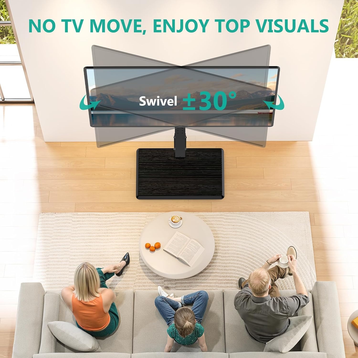image:imageWALI Floor TV Stand with Power Outlet Tall TV Stand Mount for 3275 inch TV up to 110 lbs Swivel and Height Adjustable TV Stands with Wood Base for Bedroom Living RoomTVDVD7P BlackBlack