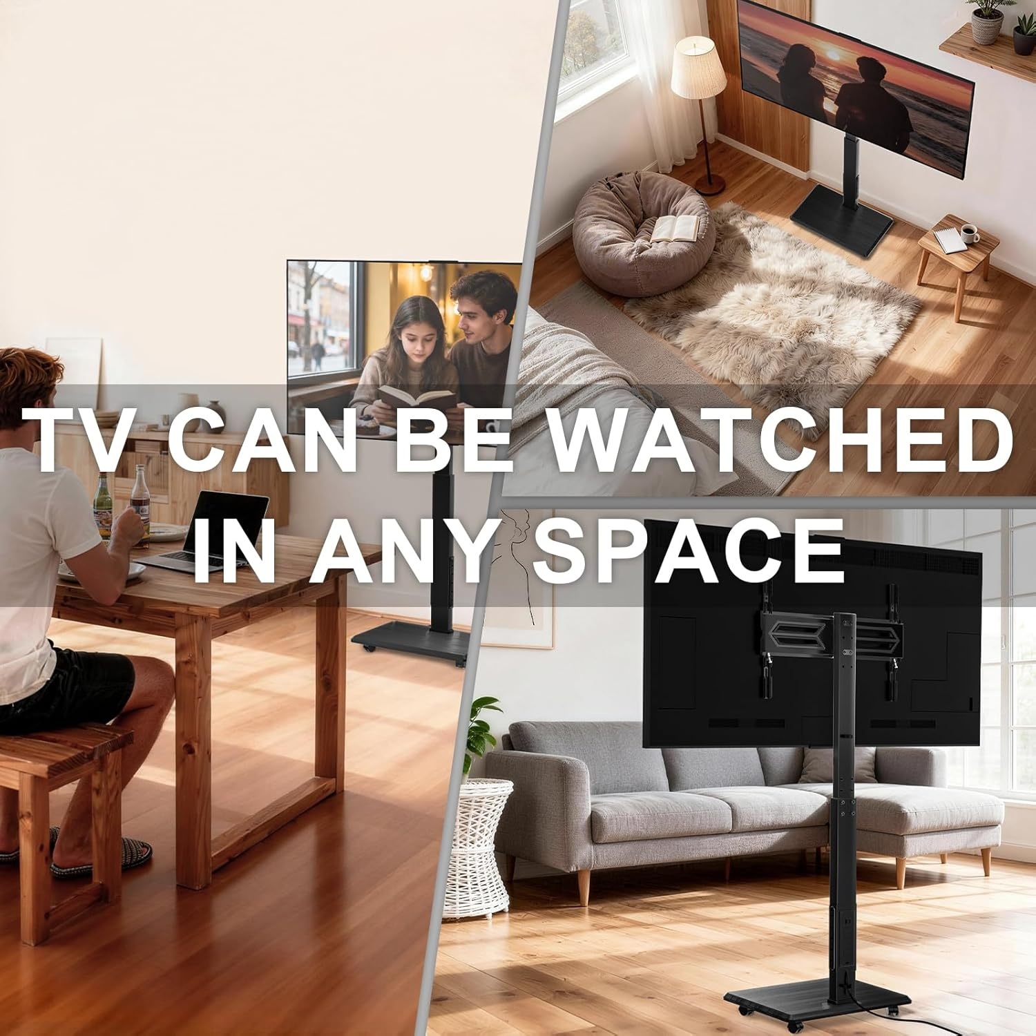 image:imageWALI Floor TV Stand with Power Outlet Tall TV Stand Mount for 3275 inch TV up to 110 lbs Swivel and Height Adjustable TV Stands with Wood Base for Bedroom Living RoomTVDVD7P BlackBlack