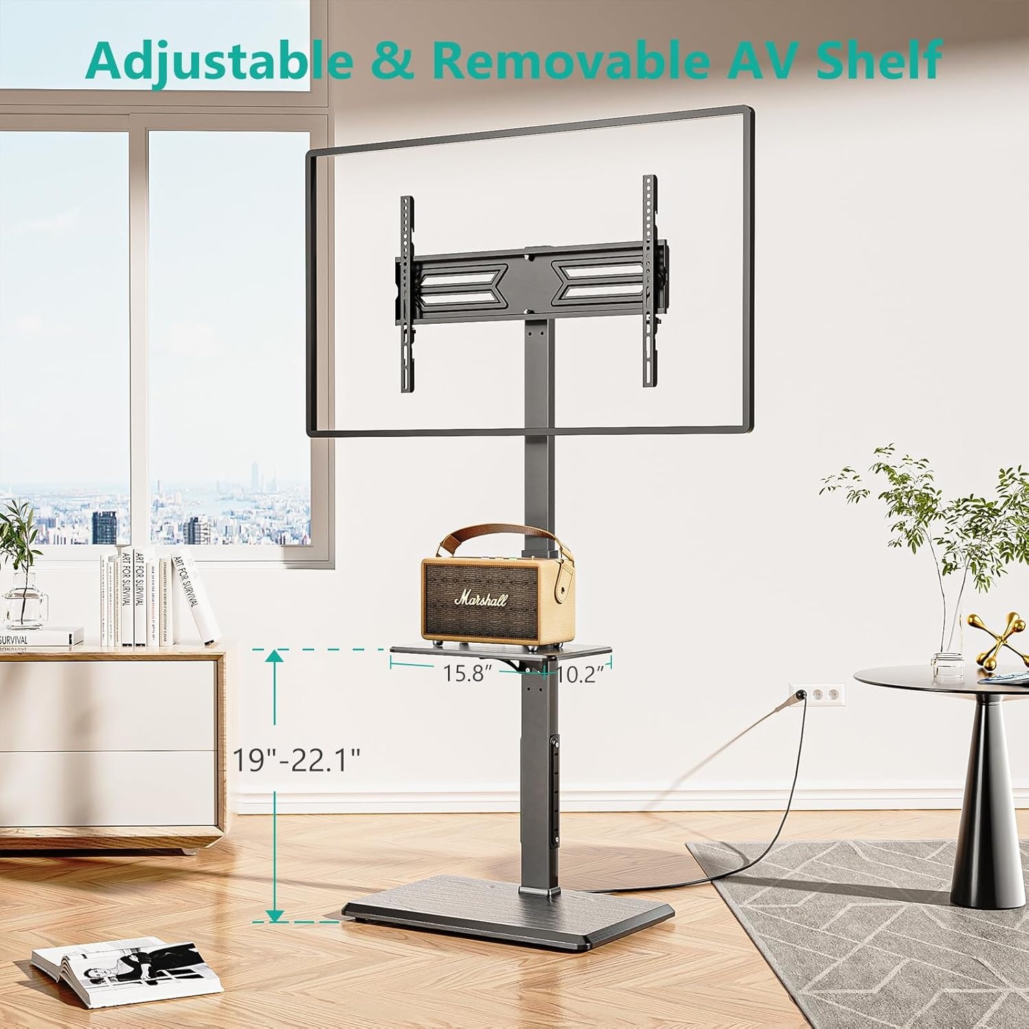image:imageWALI Floor TV Stand with Power Outlet Tall TV Stand Mount for 3275 inch TV up to 110 lbs Swivel and Height Adjustable TV Stands with Wood Base for Bedroom Living RoomTVDVD7P BlackBlack
