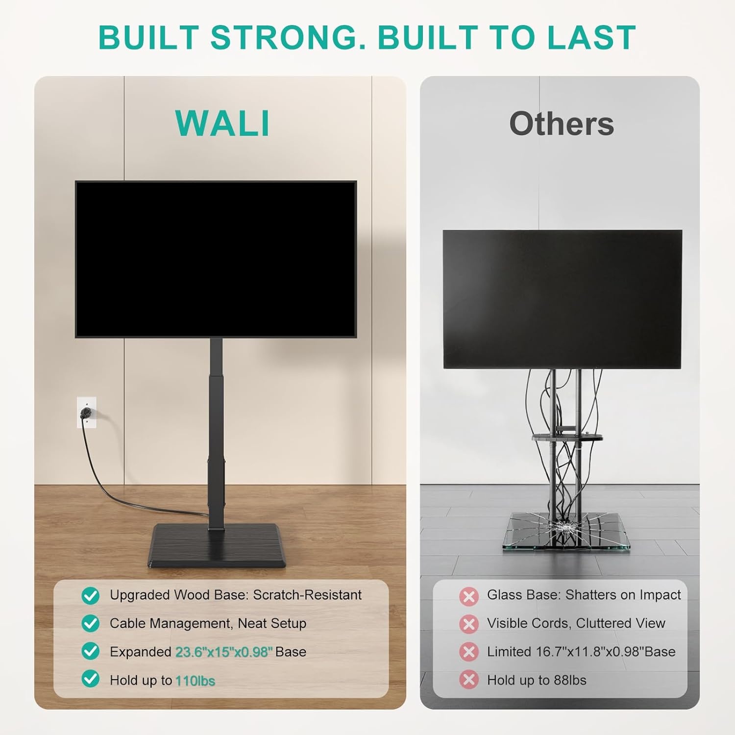 image:imageWALI Floor TV Stand with Power Outlet Tall TV Stand Mount for 3275 inch TV up to 110 lbs Swivel and Height Adjustable TV Stands with Wood Base for Bedroom Living RoomTVDVD7P BlackBlack