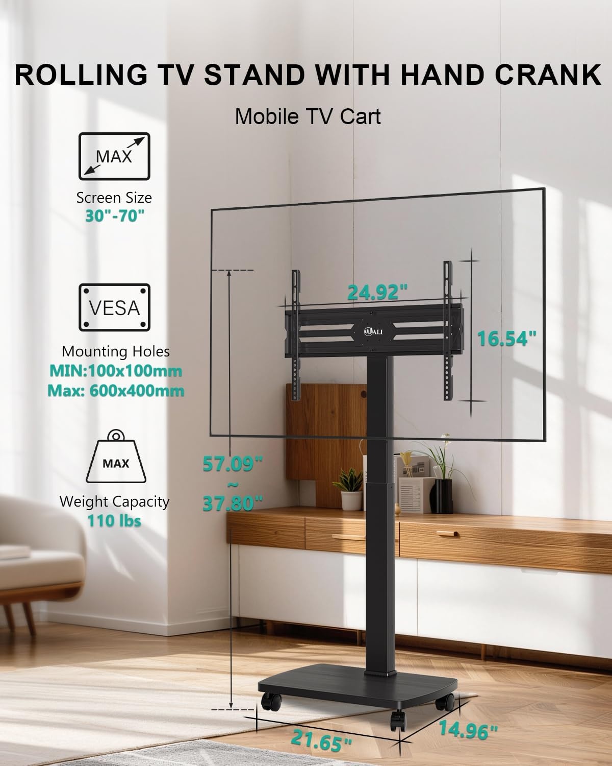 image:imageWALI Floor TV Stand with Power Outlet Tall TV Stand Mount for 3275 inch TV up to 110 lbs Swivel and Height Adjustable TV Stands with Wood Base for Bedroom Living RoomTVDVD7P BlackBlack