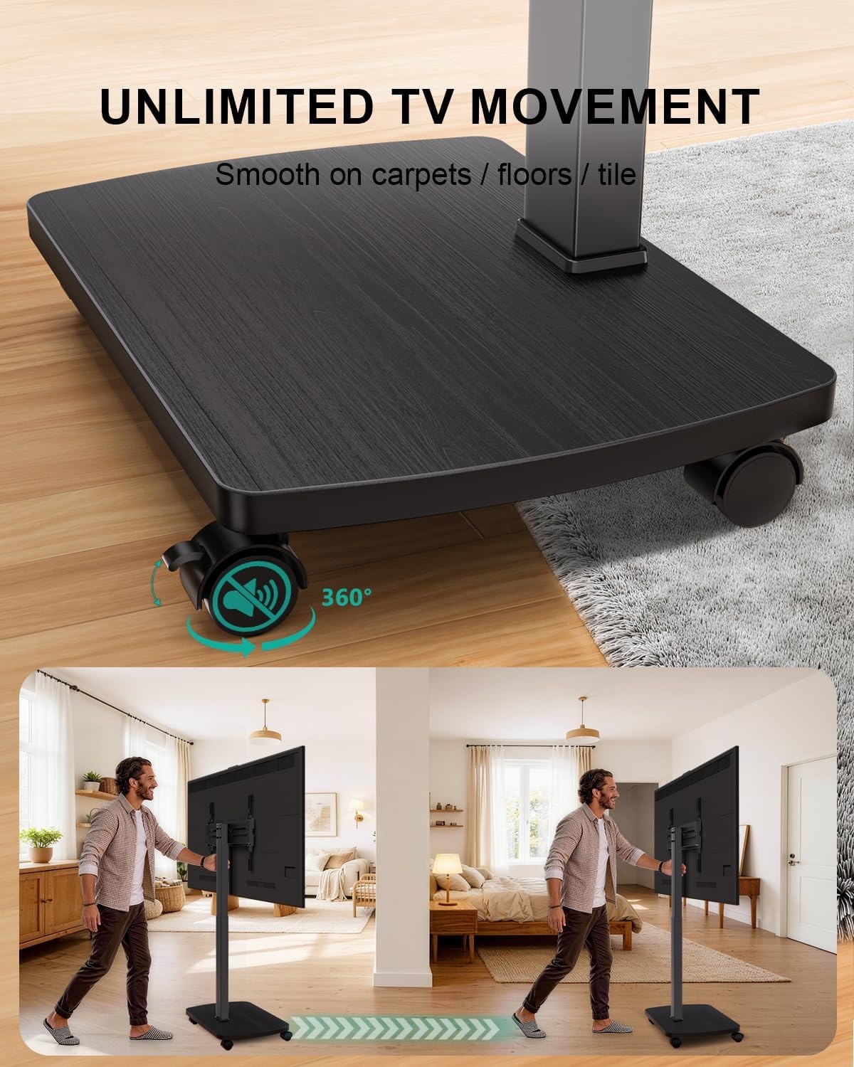 image:imageWALI Floor TV Stand with Power Outlet Tall TV Stand Mount for 3275 inch TV up to 110 lbs Swivel and Height Adjustable TV Stands with Wood Base for Bedroom Living RoomTVDVD7P BlackBlack