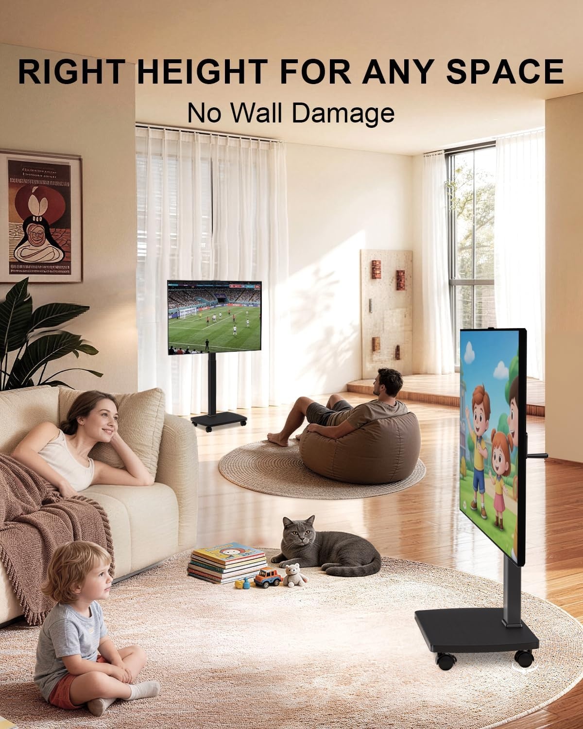 image:imageWALI Floor TV Stand with Power Outlet Tall TV Stand Mount for 3275 inch TV up to 110 lbs Swivel and Height Adjustable TV Stands with Wood Base for Bedroom Living RoomTVDVD7P BlackBlack