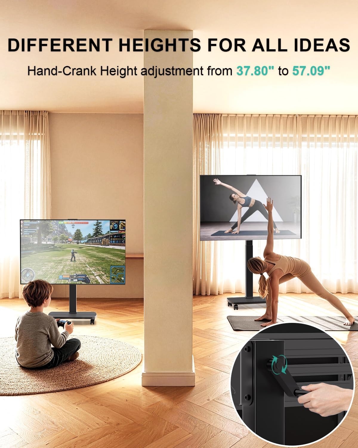 image:imageWALI Floor TV Stand with Power Outlet Tall TV Stand Mount for 3275 inch TV up to 110 lbs Swivel and Height Adjustable TV Stands with Wood Base for Bedroom Living RoomTVDVD7P BlackBlack