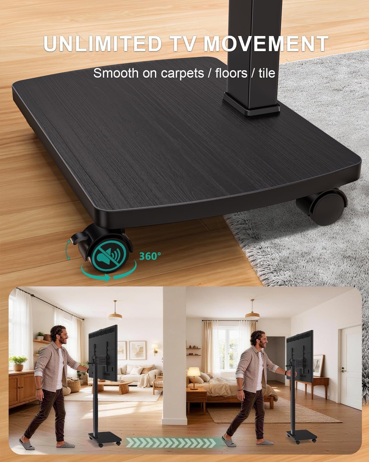 image:imageWALI Floor TV Stand with Power Outlet Tall TV Stand Mount for 3275 inch TV up to 110 lbs Swivel and Height Adjustable TV Stands with Wood Base for Bedroom Living RoomTVDVD7P BlackBlack