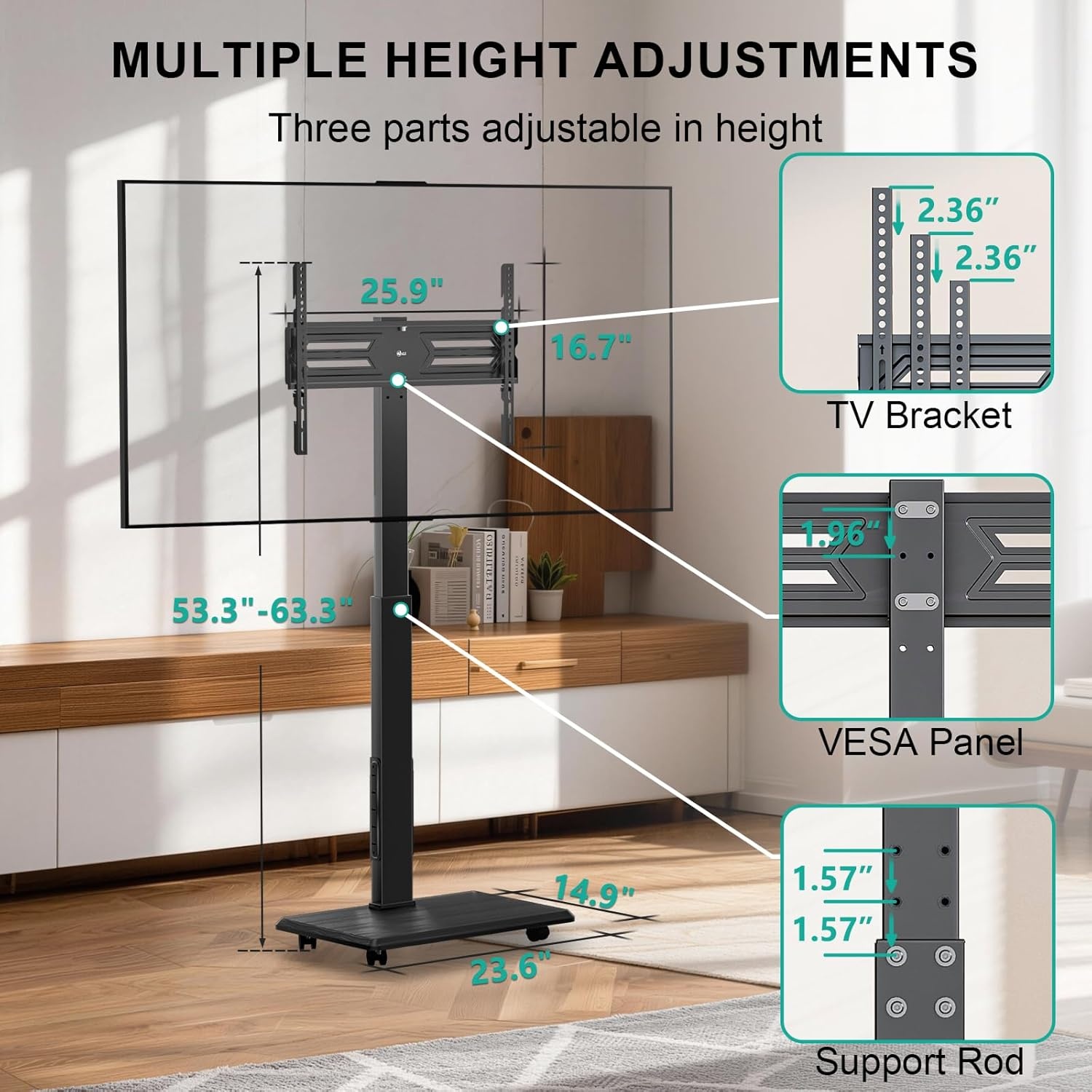 image:imageWALI Floor TV Stand with Power Outlet Tall TV Stand Mount for 3275 inch TV up to 110 lbs Swivel and Height Adjustable TV Stands with Wood Base for Bedroom Living RoomTVDVD7P BlackBlack