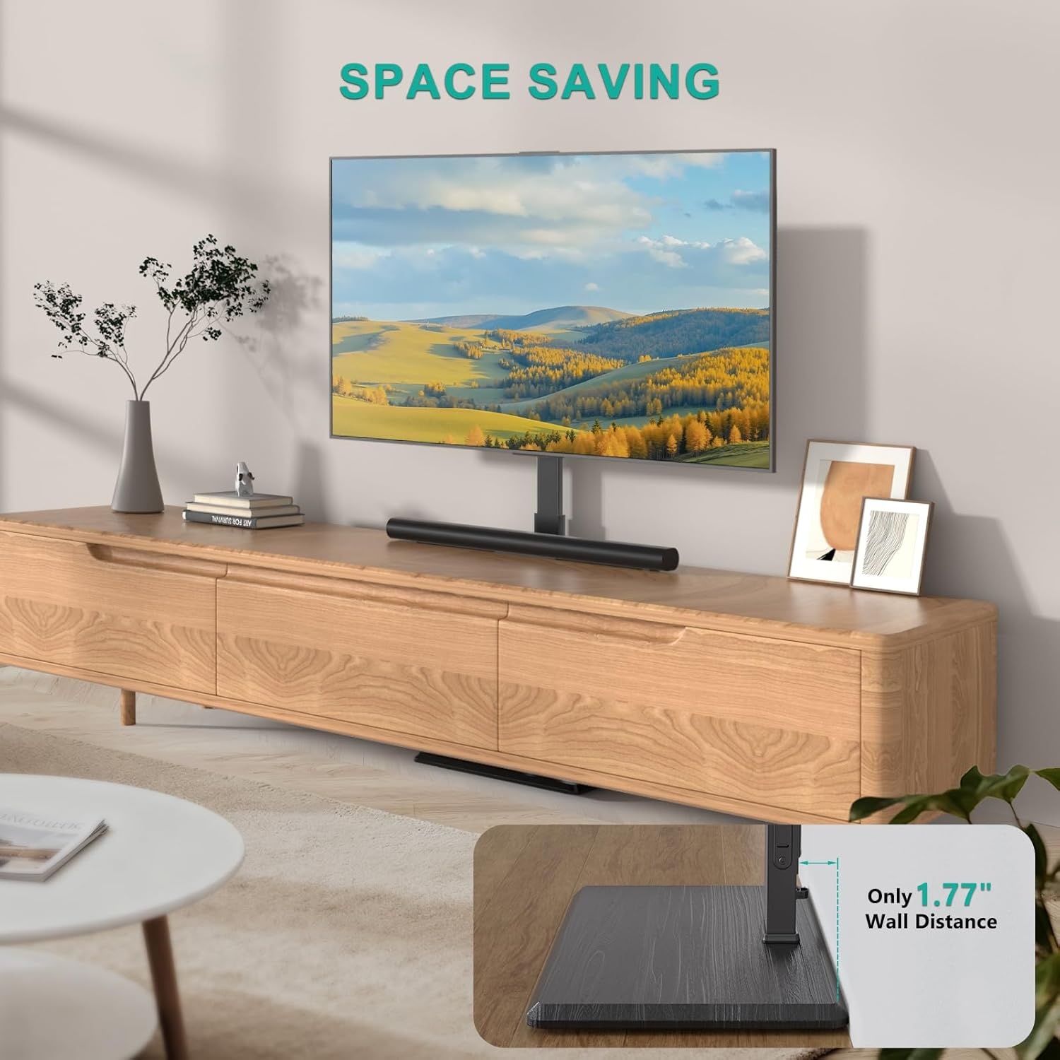 image:imageWALI Floor TV Stand with Power Outlet Tall TV Stand Mount for 3275 inch TV up to 110 lbs Swivel and Height Adjustable TV Stands with Wood Base for Bedroom Living RoomTVDVD7P BlackBlack