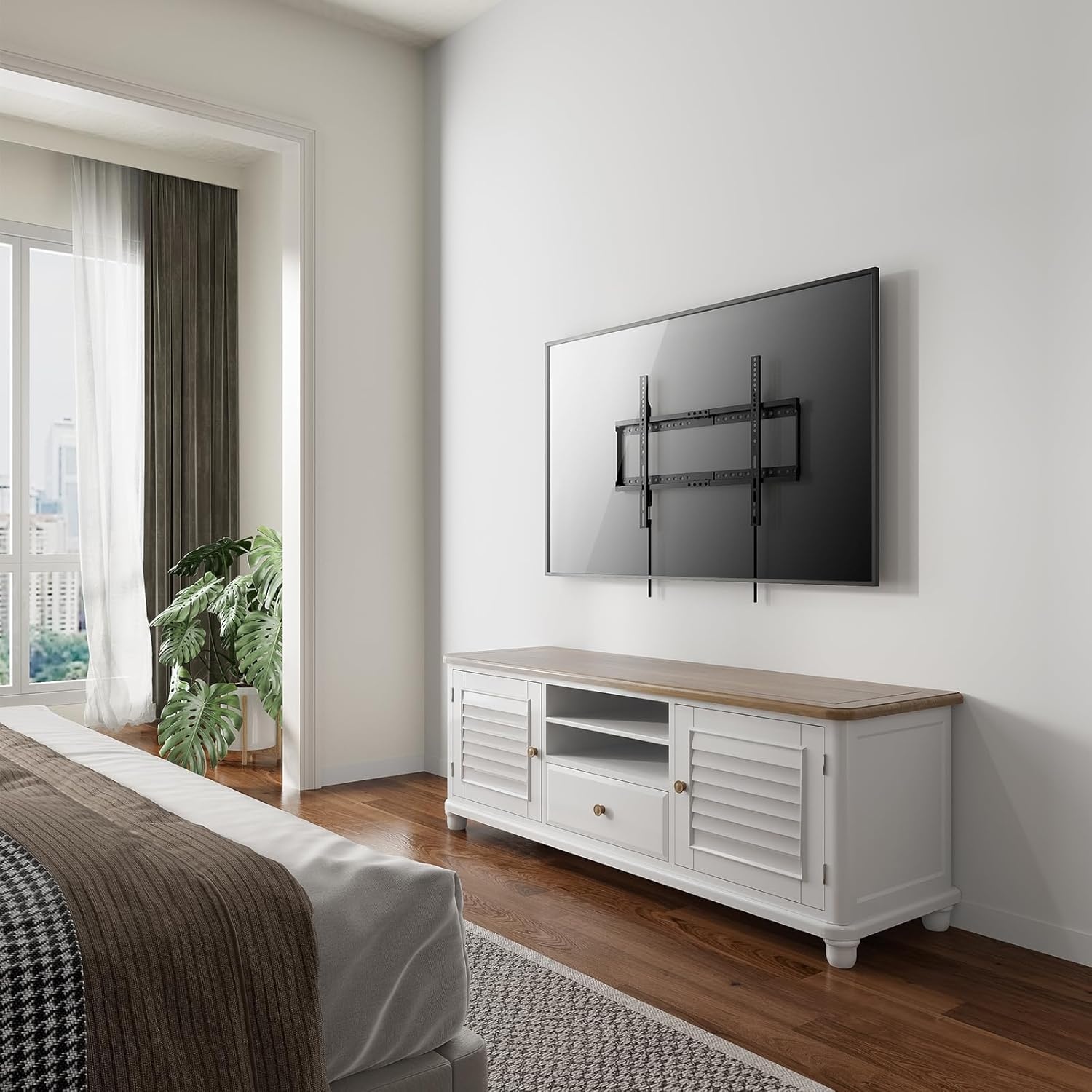 image:imageWALI Full Motion TV Wall Mount for 3270 Inch TVs Dual Articulating Mount with Swivel Tilt amp Extension VESA up to 400x400mm Fits 1216 Wood Studs Holds Up to 88 lbsBlack