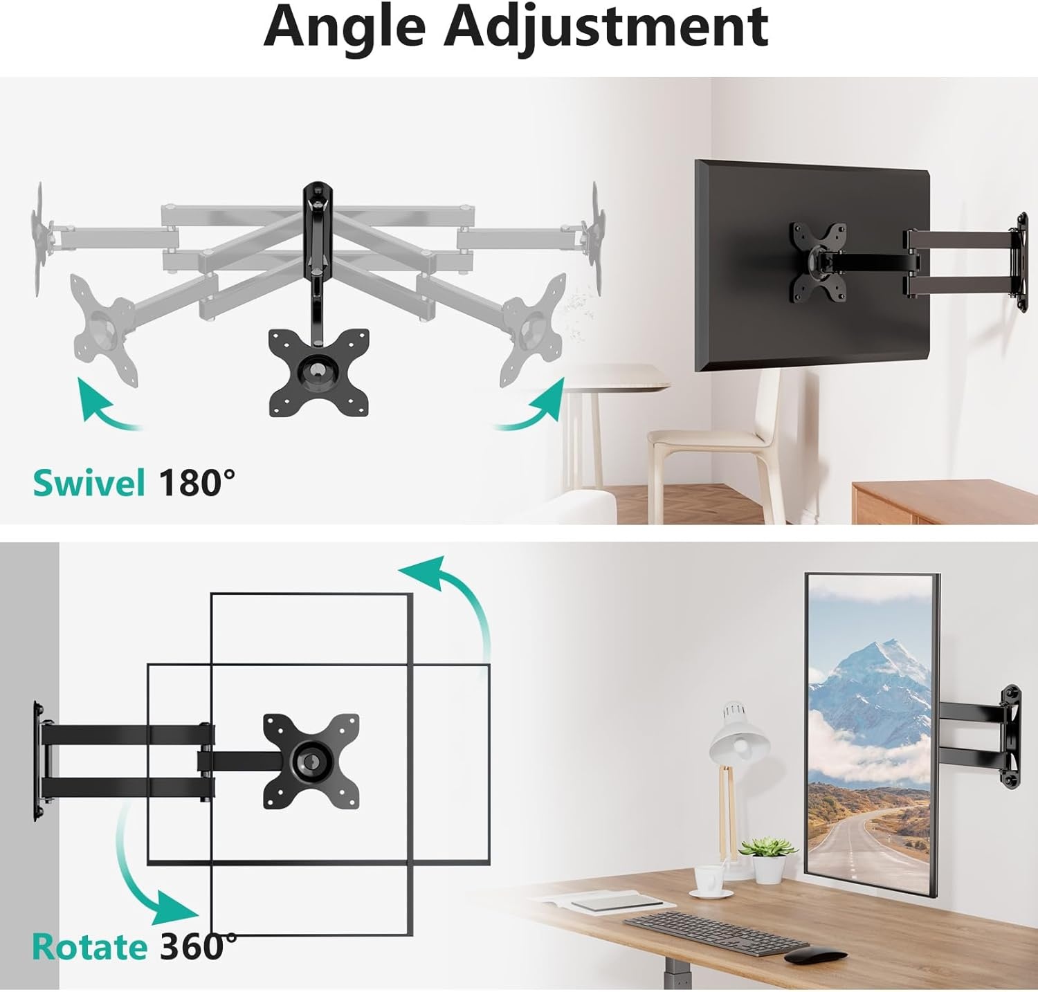 image:imageWALI Full Motion TV Wall Mount for 3270 Inch TVs Dual Articulating Mount with Swivel Tilt amp Extension VESA up to 400x400mm Fits 1216 Wood Studs Holds Up to 88 lbsBlack