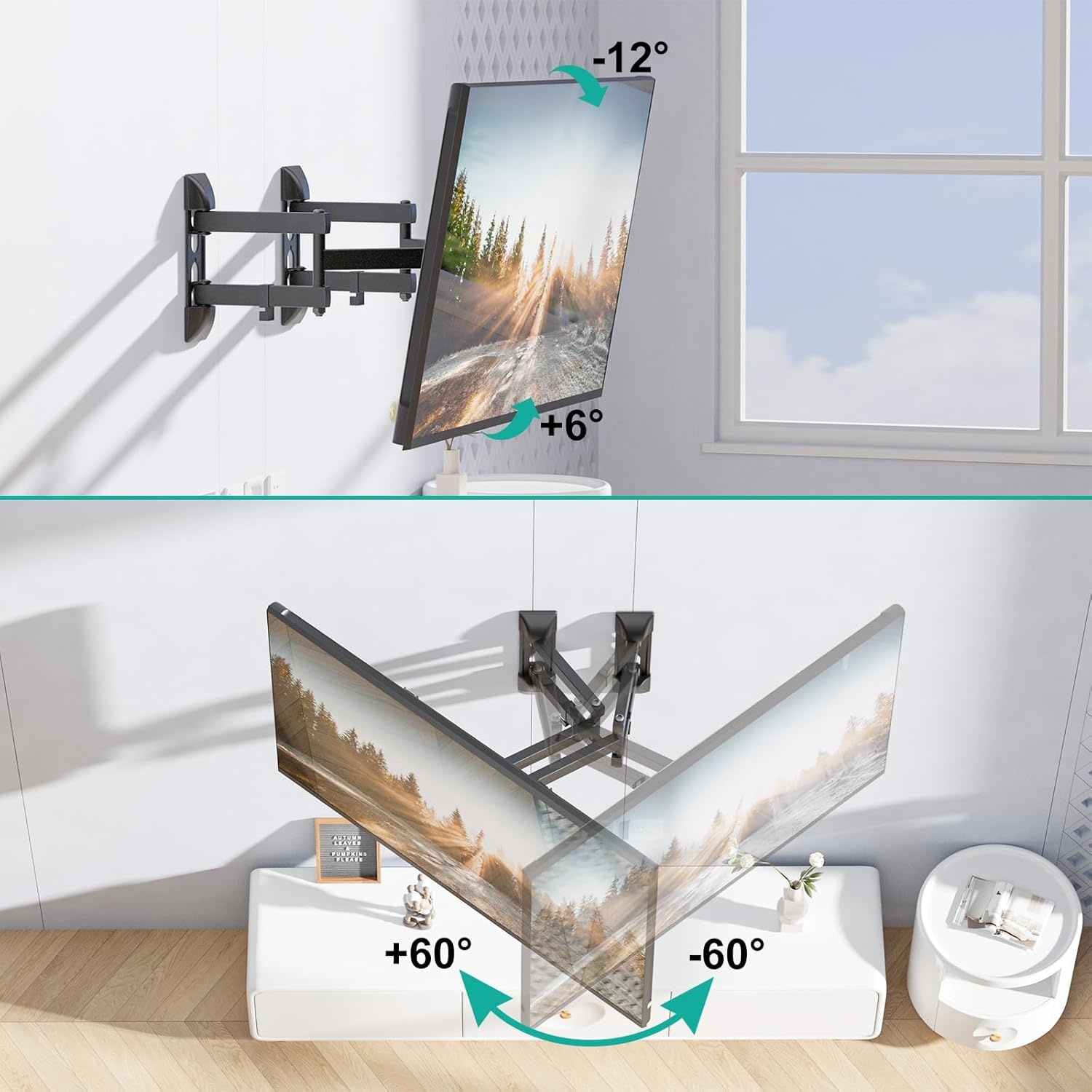 image:imageWALI Full Motion TV Wall Mount for 3270 Inch TVs Dual Articulating Mount with Swivel Tilt amp Extension VESA up to 400x400mm Fits 1216 Wood Studs Holds Up to 88 lbsBlack