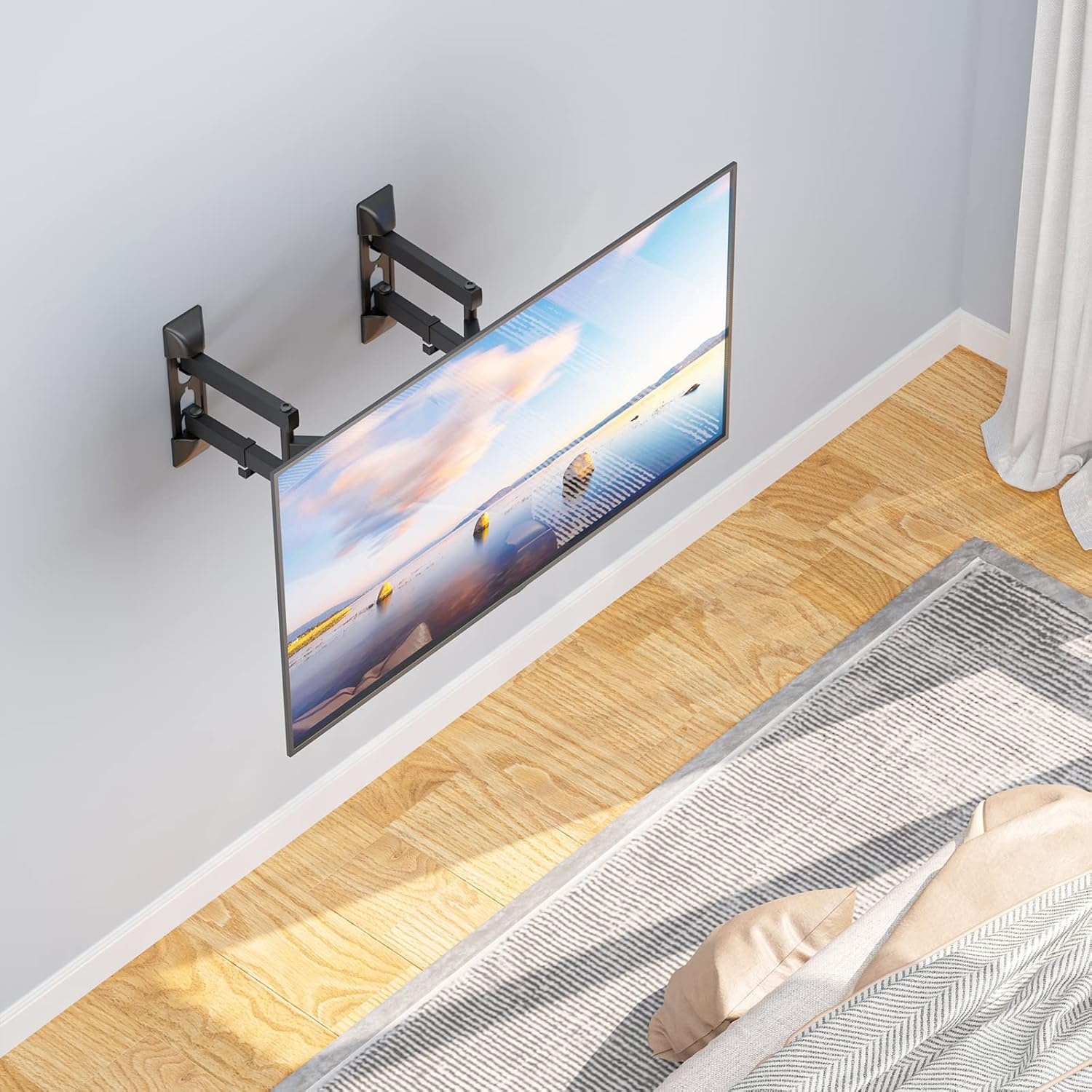 image:imageWALI Full Motion TV Wall Mount for 3270 Inch TVs Dual Articulating Mount with Swivel Tilt amp Extension VESA up to 400x400mm Fits 1216 Wood Studs Holds Up to 88 lbsBlack